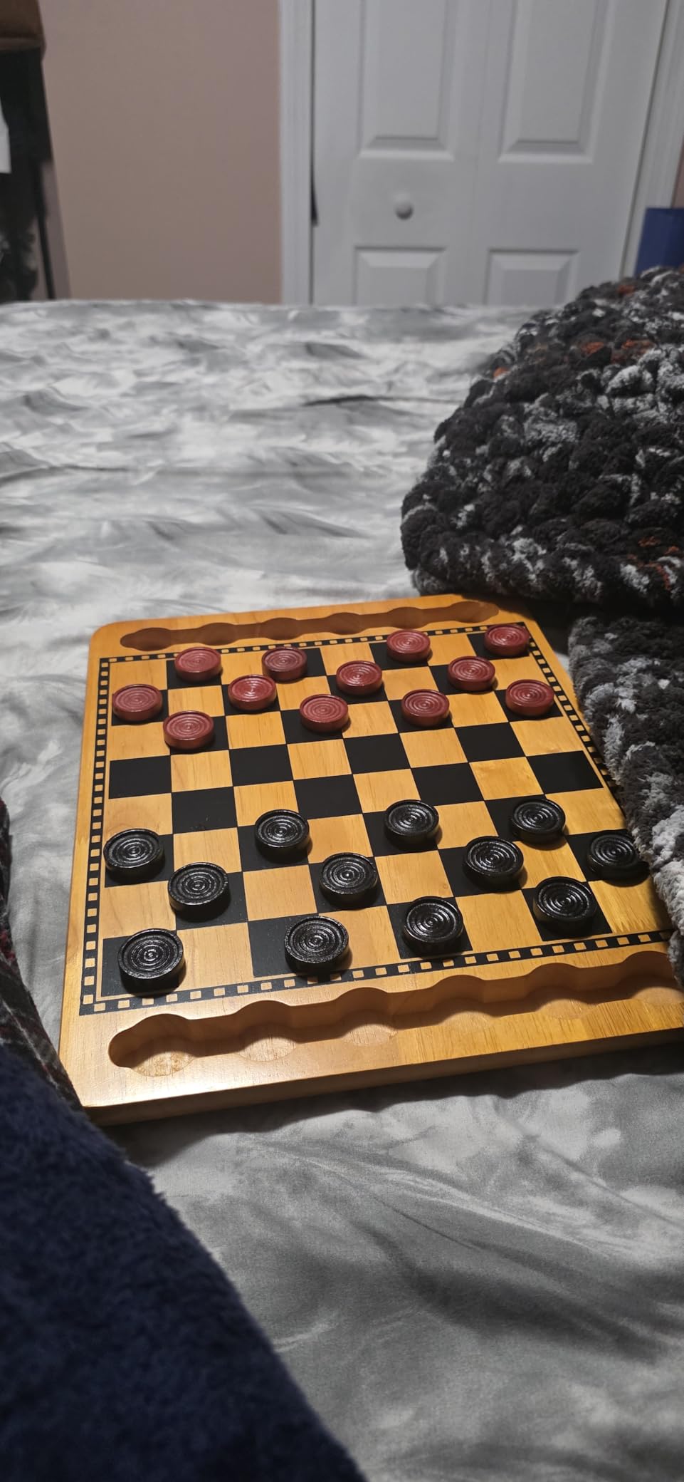 WE Games Solid Wood Checkers Board Game - 14.5-Inch Vintage Checkers Set with Inset Grooves & 24 Red & Black Board Game Pieces - Fun Family Table Game customer photo 1
