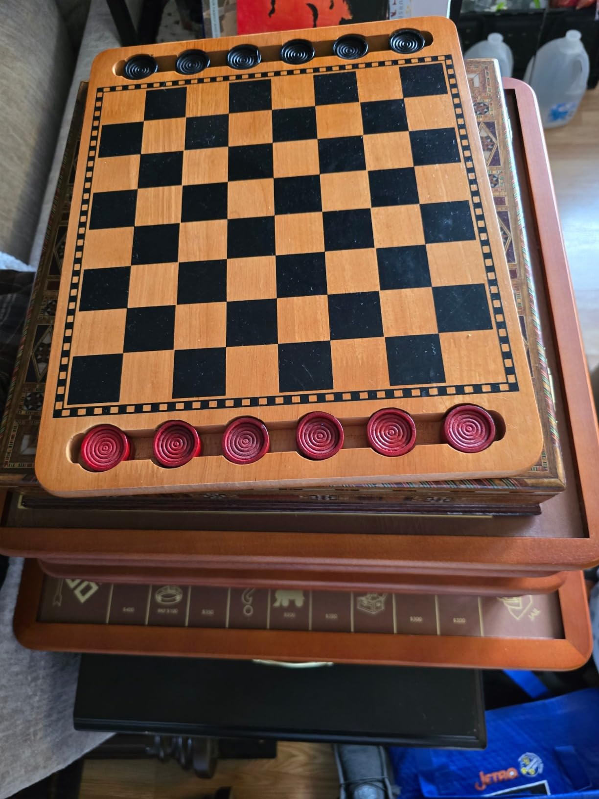 WE Games Solid Wood Checkers Board Game - 14.5-Inch Vintage Checkers Set with Inset Grooves & 24 Red & Black Board Game Pieces - Fun Family Table Game customer photo 2