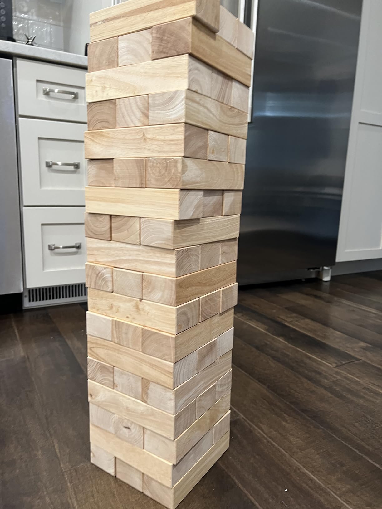 GoSports Giant Wooden Stacking Game - Stacks Up to 5 ft - Brown Wood Stain, Gray, Natural, Stars & Stripes, or Tropical Hardwood - Toppling Tower customer photo 1