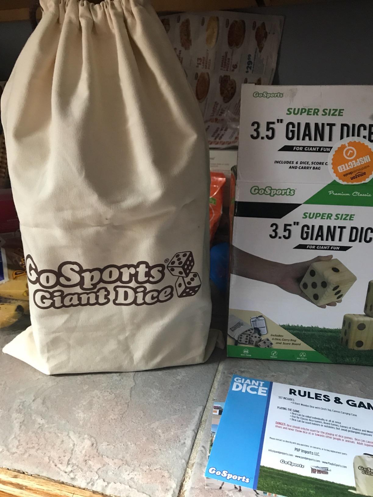 GoSports Giant Wooden Playing Dice Set with Rollzee and Farkle Scoreboard - Includes 6 Dice, Dry-Erase Scoreboard and Canvas Tote Bag customer photo 1