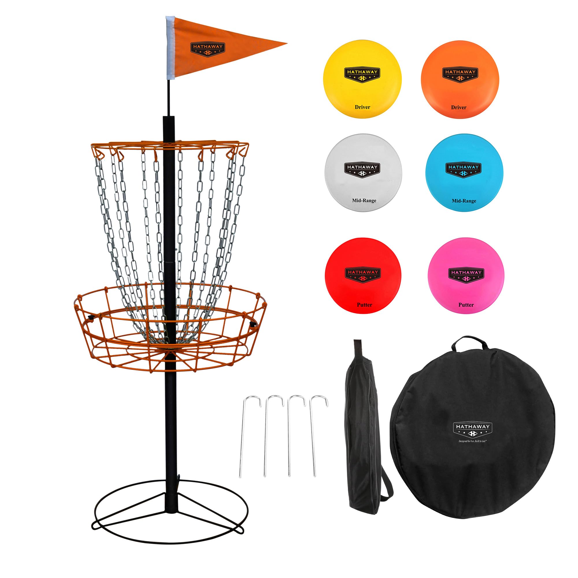 Hathaway 6-Player Disc Golf Set for Family - Frisbee Golf Basket with Weighted Discs, Sturdy Pole & Base, Chains, Anchors, Flag, Carry Bag - Complete Frisbee Golf Discs Set customer photo 1