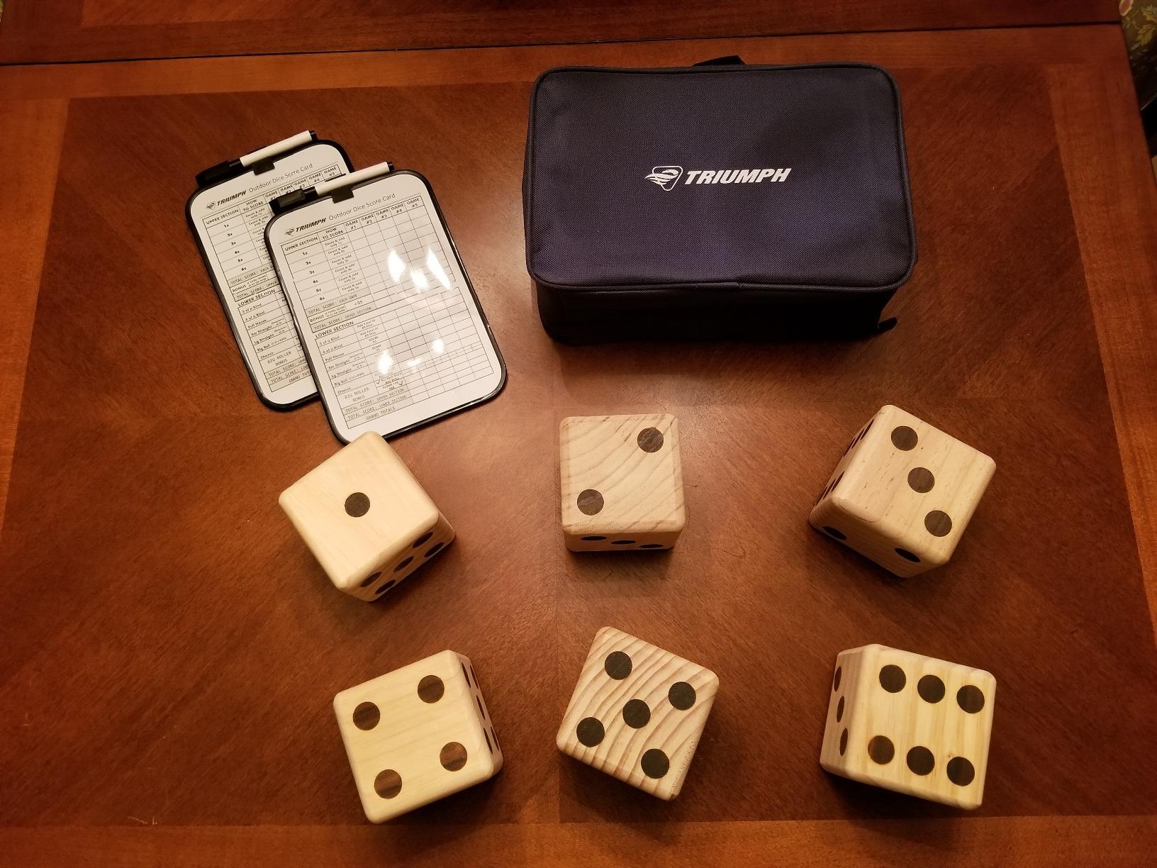 TRIUMPH Giant Wooden Lawn Dice - Includes 6 Large Lawn Dice, Dry-Erase Scorecards, Markers and Carry Bag customer photo 2