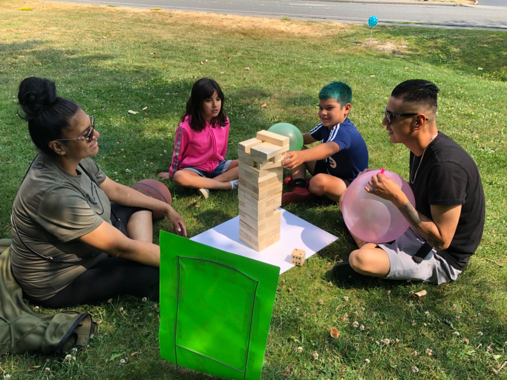 ApudArmis Giant Tumble Tower (Stack from 2Ft to Over 4.2Ft), 54 PCS Pine Wooden Stacking Timber Game with 1 Dice Set - Classic Block Giant Outdoor Game for Teens Adults Family customer photo 1
