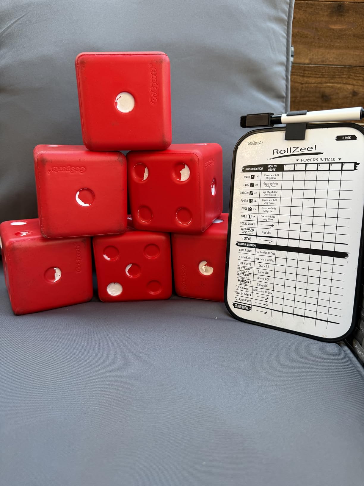 GoSports Giant 3.5 Inch Red Foam Playing Dice Set with Scoreboard (Includes 6 Dice, Dry-Erase Scoreboard and Carrying Case) customer photo 1