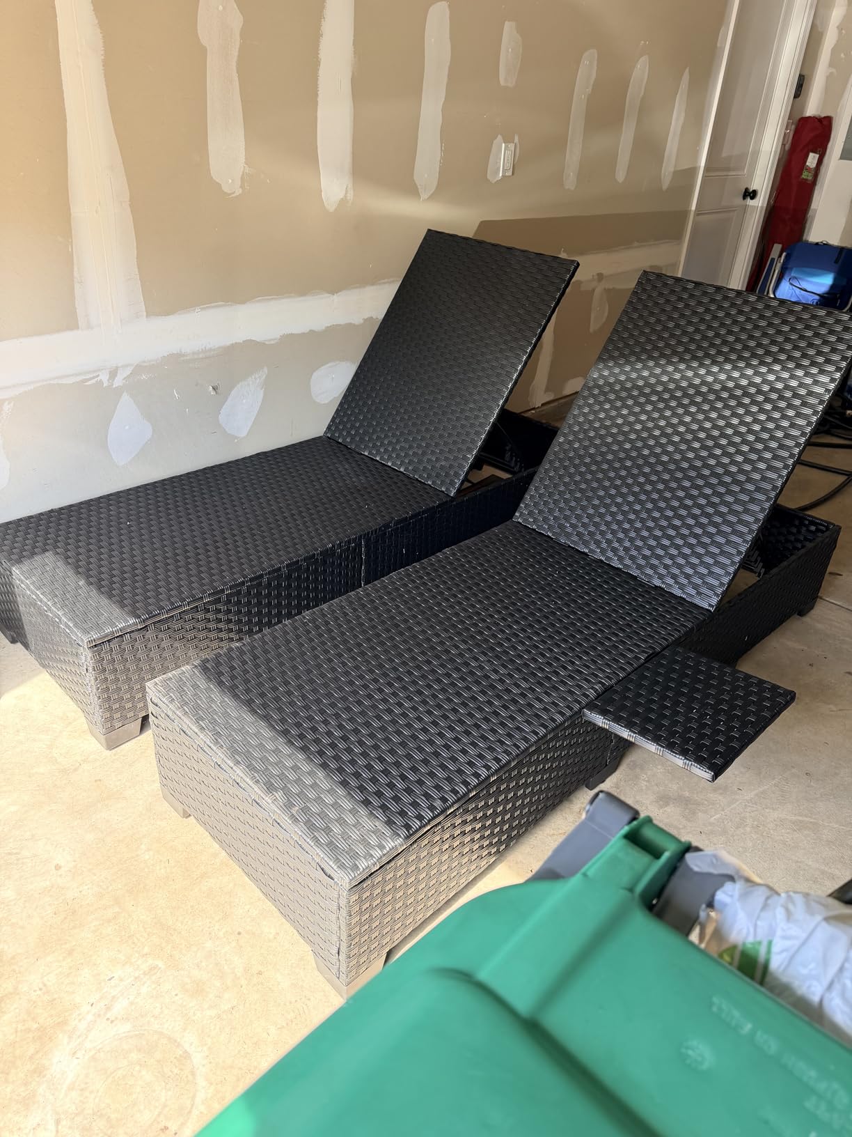 WAROOM Outdoor Chaise Lounge Chairs for Outside Patio Furniture Set of 2 Wicker Recliner Black Rattan Sunbathing Lounger Adjustable Backrest Pool Reclining Chair, Khaki Cushion customer photo 1
