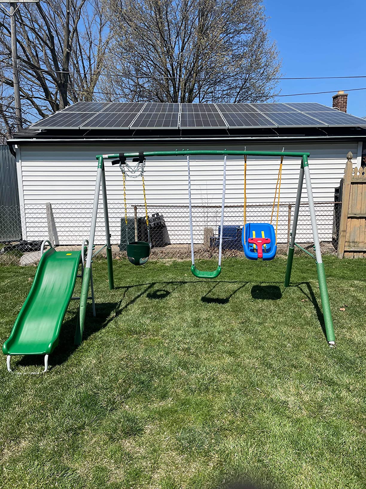 Sportspower Outdoor Backyard 400lbs My 1st Metal Swing Set for Kids 3-8 with Trapeze, on 5ft Slide, 6.1ft Durable Steel Frame – Amazon Exclusive customer photo 1