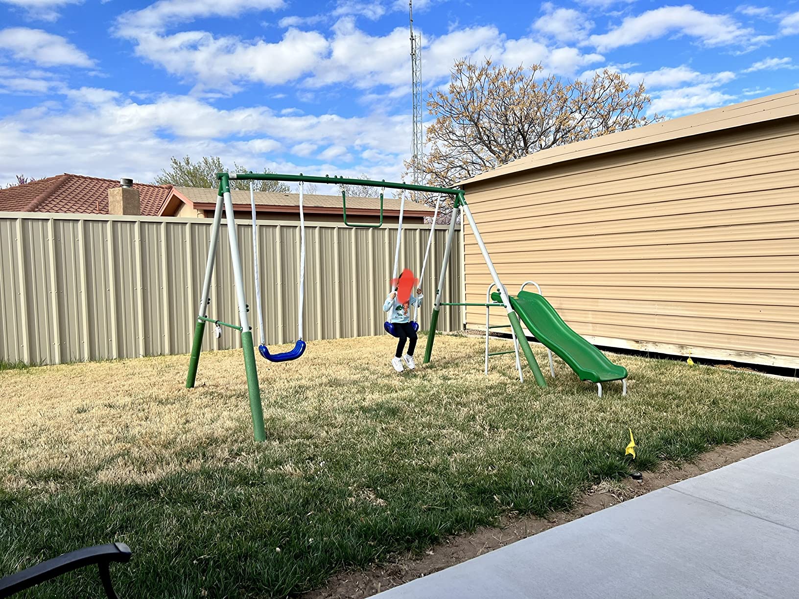 Sportspower Outdoor Backyard 400lbs My 1st Metal Swing Set for Kids 3-8 with Trapeze, on 5ft Slide, 6.1ft Durable Steel Frame – Amazon Exclusive customer photo 2