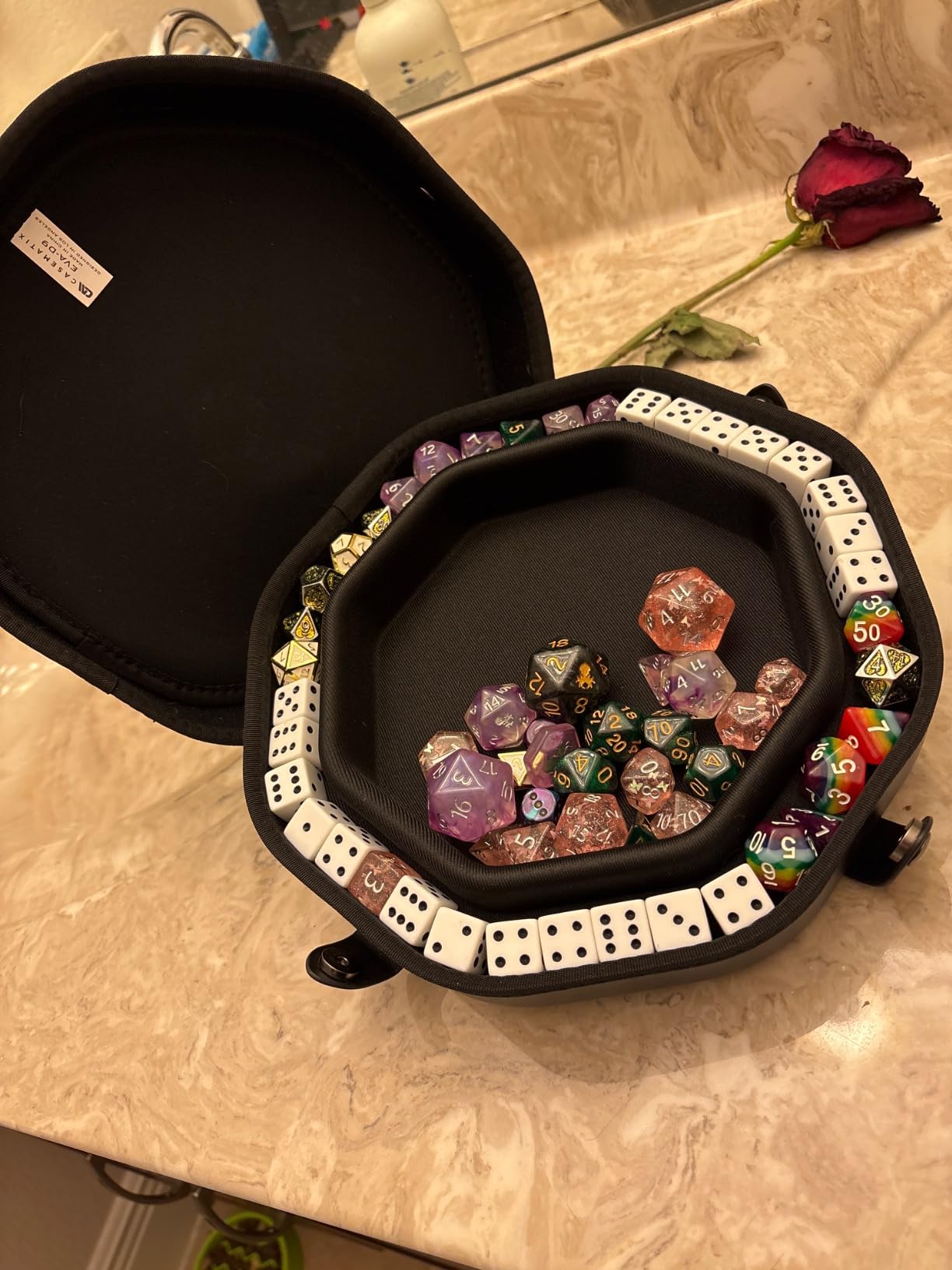 CASEMATIX Dice Tray and Dice Storage Case for Up to 115 RPG Dice - Dice Tray for Rolling with Magnetic Snaps, Embossed Dragon Design customer photo 2