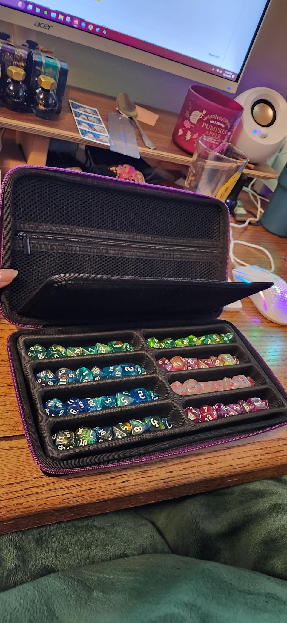SIQUK Dice Case DND Dice Box Dice Storage Case Dice Organizer Holder with Handle Removable Slotted Tray Holds 8 Sets DND Dice customer photo 1