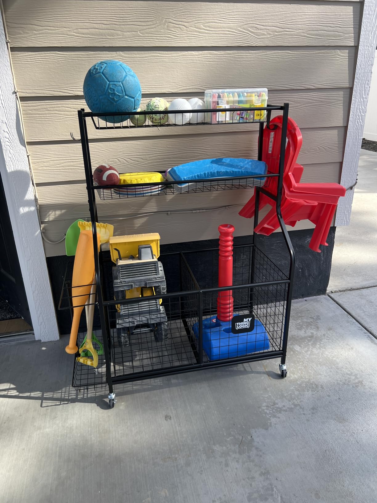 Mythinglogic Sports Equipment Garage Organizer, Garage Ball Storage for Sports Gear and Toys, Rolling Ball Cart with Wheels for Indoor/Outdoor Use customer photo 1