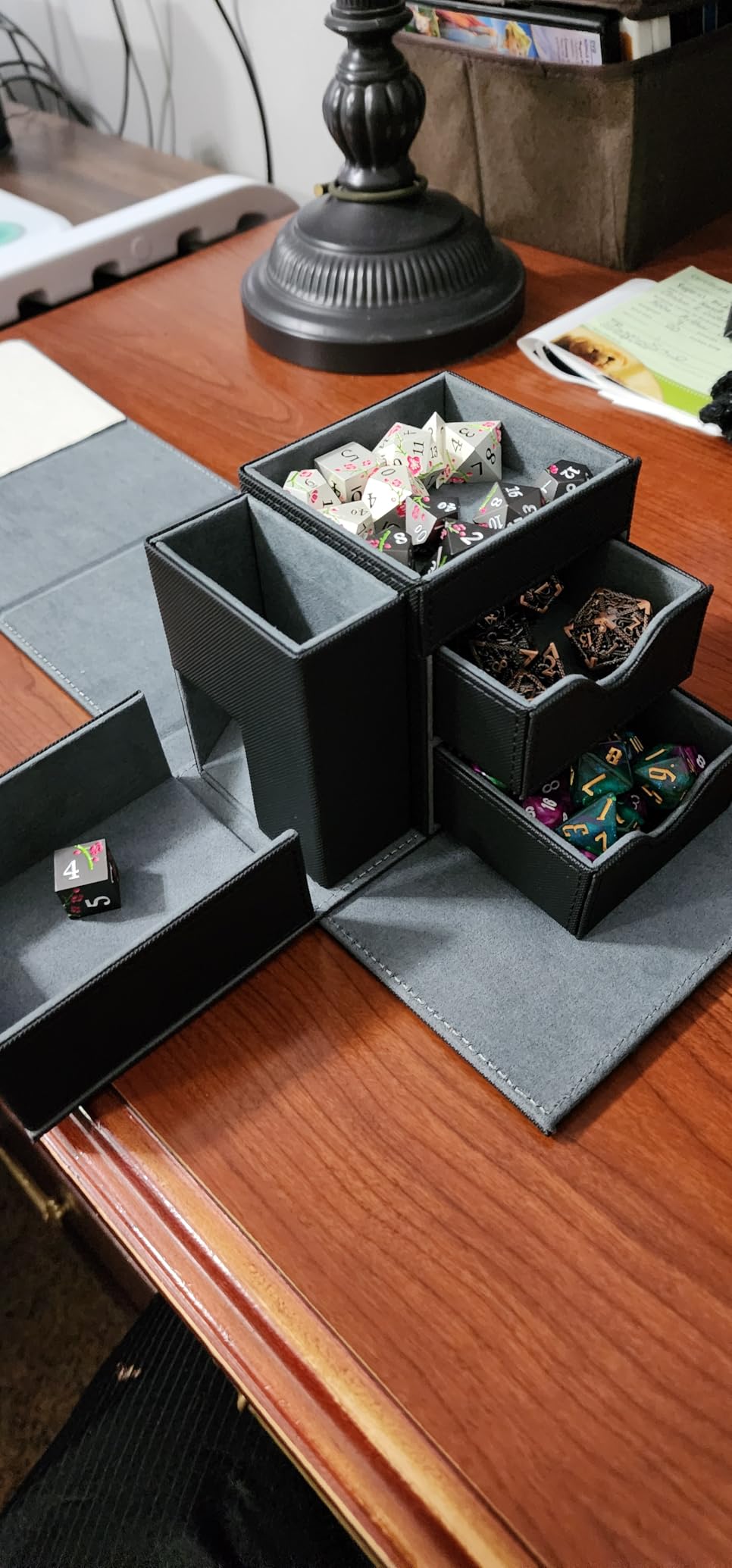 Leather Dice Tray & Tower Storage Box, 3 in 1 Dice Holder Case (Rolling Tray, Tower, Storage Drawers) customer photo 1