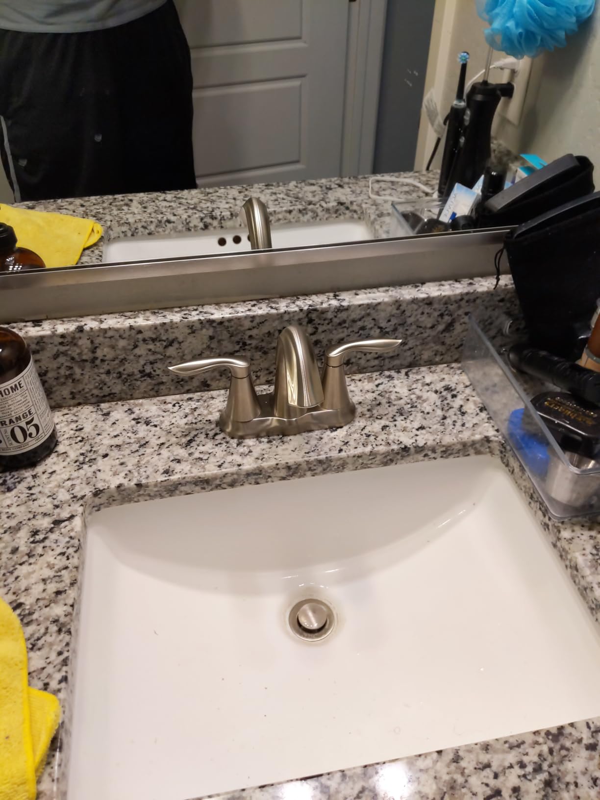 Moen Eva Brushed Nickel Two-Handle 4-Inch Centerset Bathroom Faucet with Drain Assembly, Bathroom Faucets for Sink 3-Hole, 6410BN customer photo 2