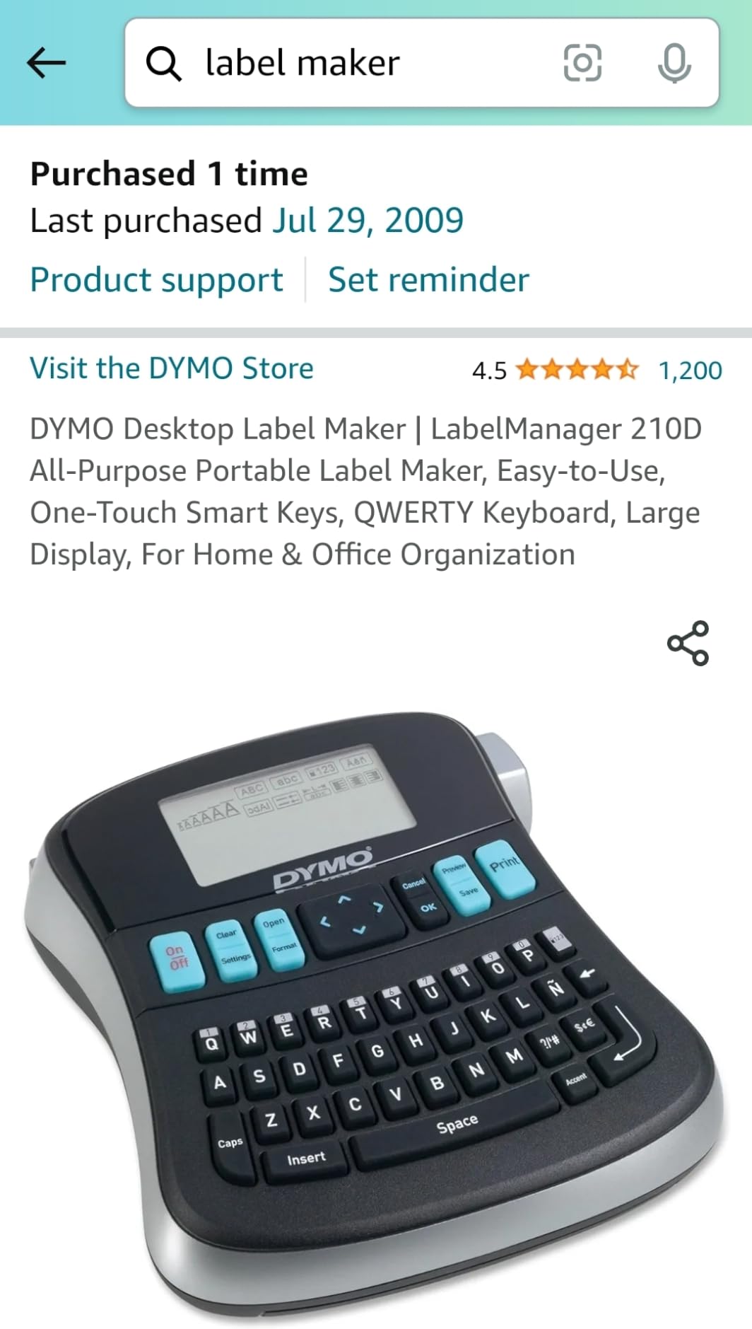 DYMO LabelManager 210D All-Purpose Portable Label Maker, Easy-to-Use, One-Touch Smart Keys, QWERTY Keyboard, Large Display, For Home & Office Organization customer photo 1