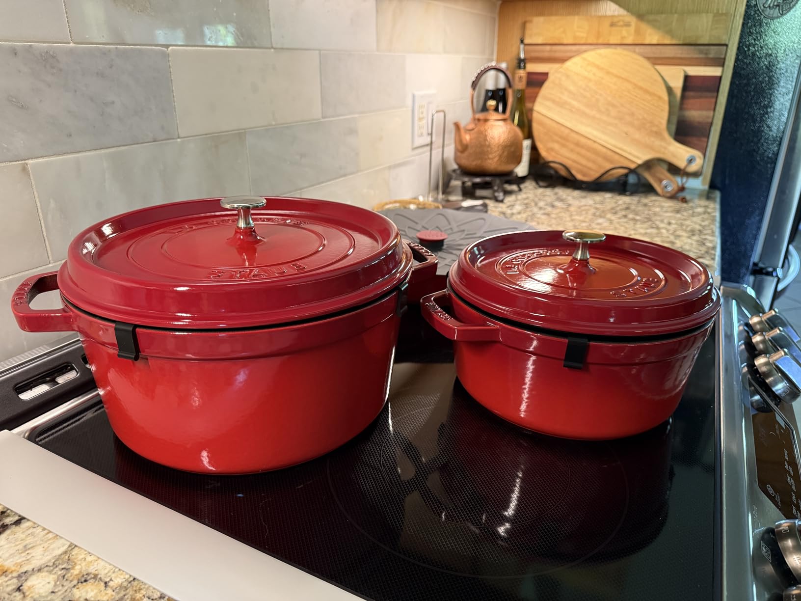 Staub Cast Iron Round Cocotte, Dutch Oven, 4-quart, serves 3-4, Made in France, Cherry customer photo 1