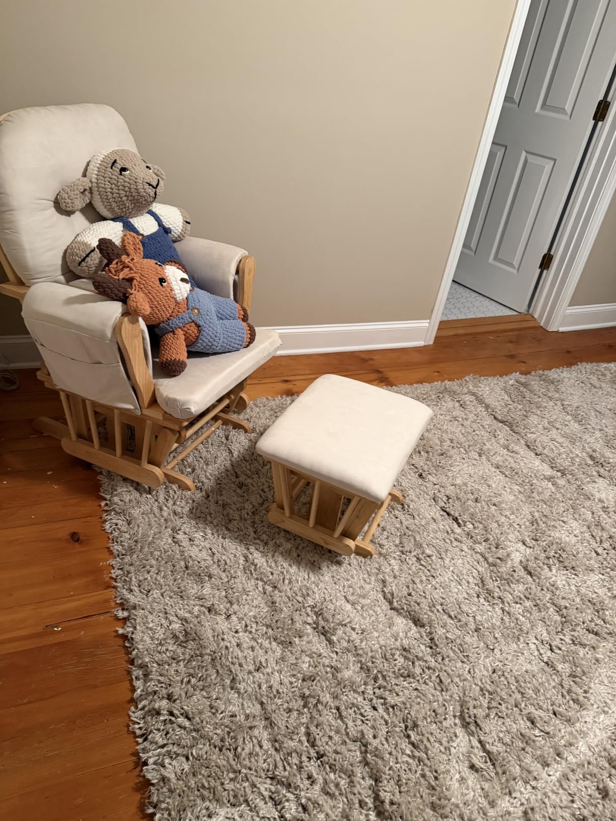 Storkcraft Premium Hoop Glider & Ottoman (White/Gray) - GREENGUARD Gold Certified Nursery Glider, Solid Wood Craftsmanship, Smooth-Gliding, Award-Winning customer photo 1