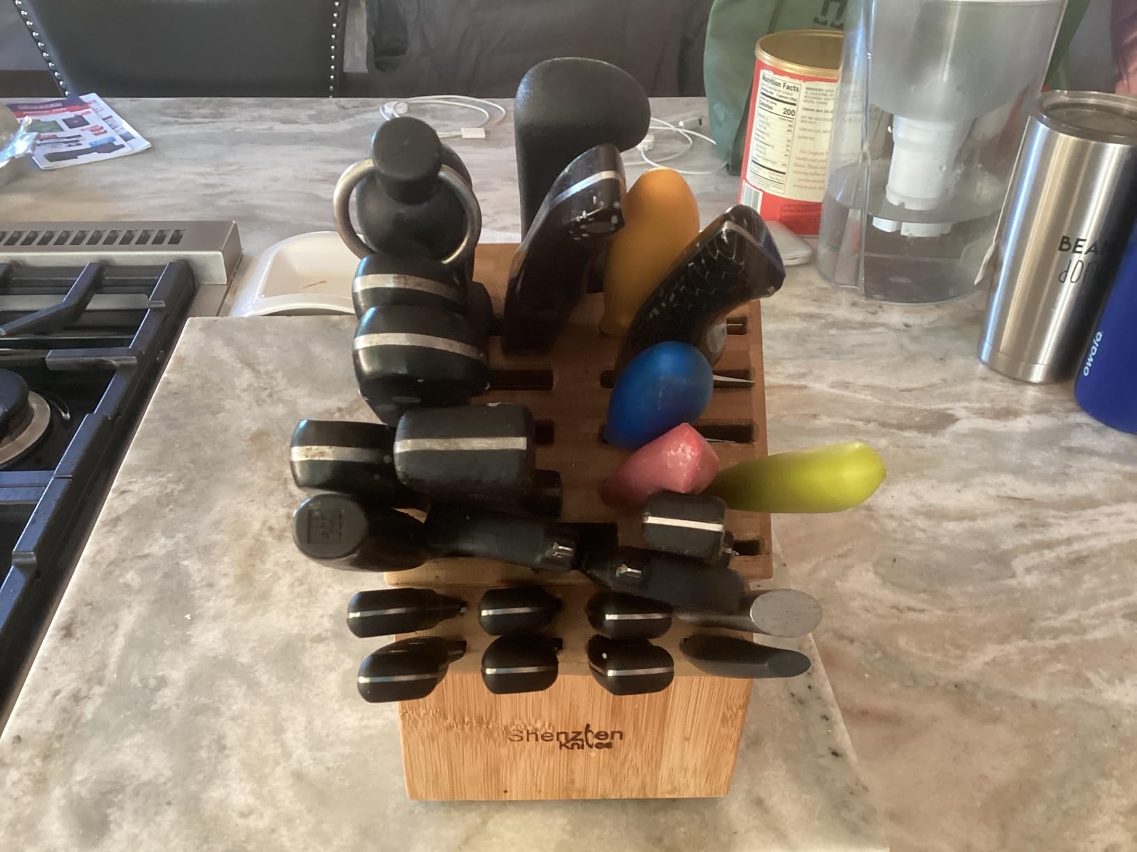 Shenzhen Knives 20 Slot Bamboo Countertop Knife Block - Large, 8x5.25x11 | Solid Wood Core, Bamboo Veneer, 20 Knife Slots, Universal Fit, Countertop Storage customer photo 2