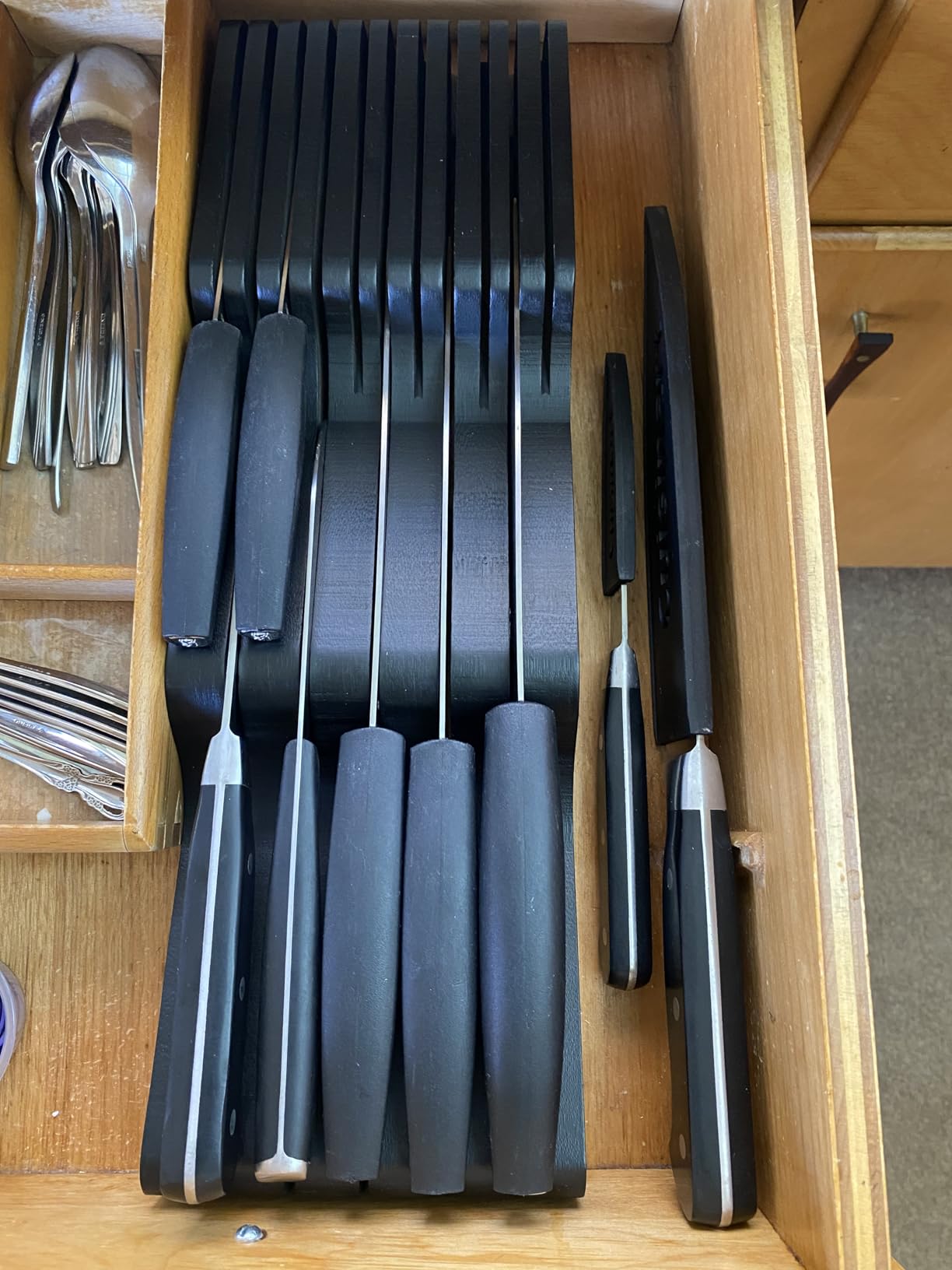 Knife Drawer Organizer, 16 Slot In-Drawer Knife Block Holder, Bamboo | Blade Down Safe Knife Storage, Keeps Knives Sharp, Fits Standard Kitchen Drawers, Holds Chef & Steak Knives, No Assembly customer photo 2