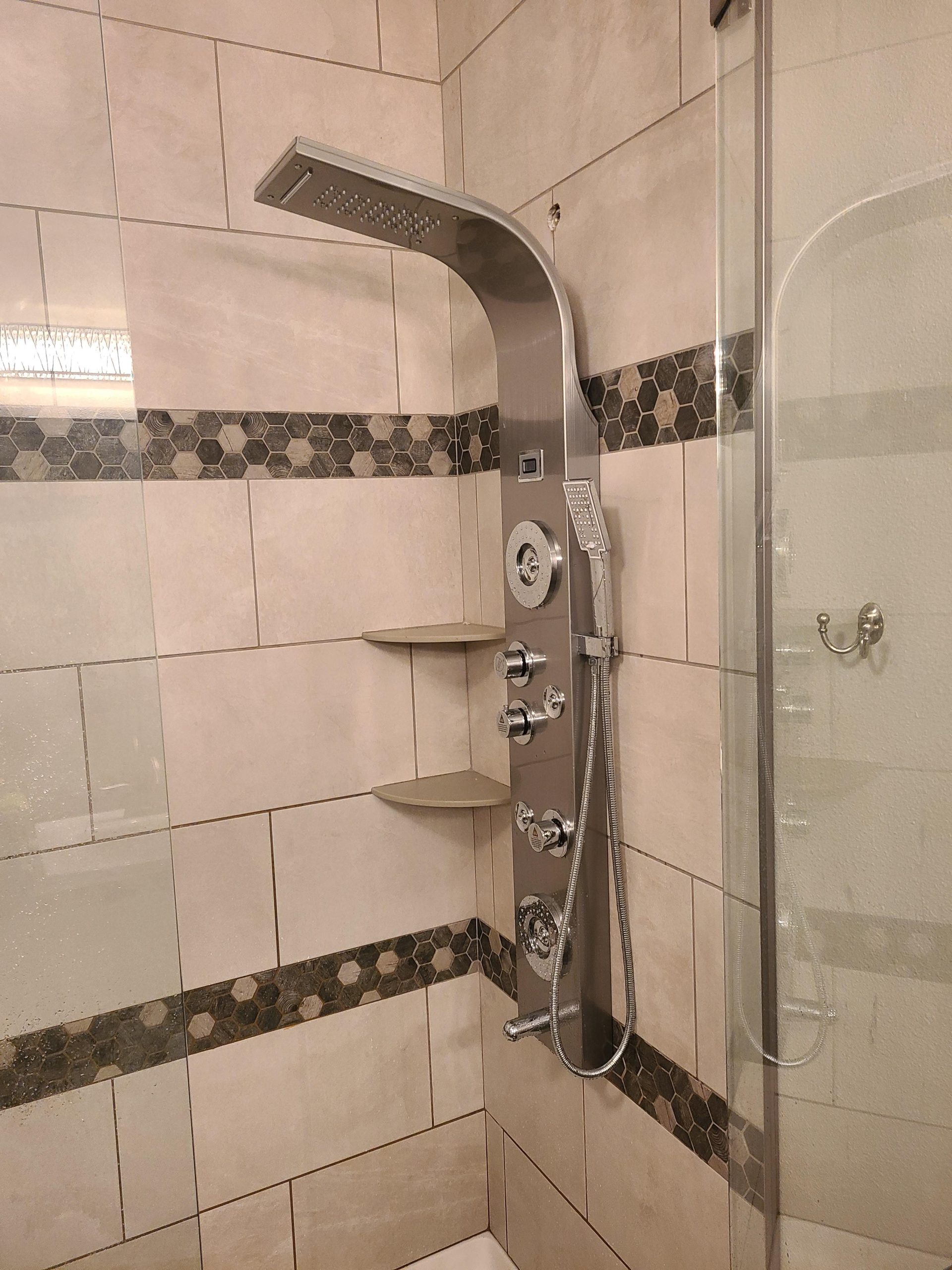 ELLO&ALLO Stainless Steel Shower Panel Tower System,LED Rainfall Waterfall Shower Head 6-Function Faucet Rain Massage System with Body Jets, Brushed Nickel customer photo 1