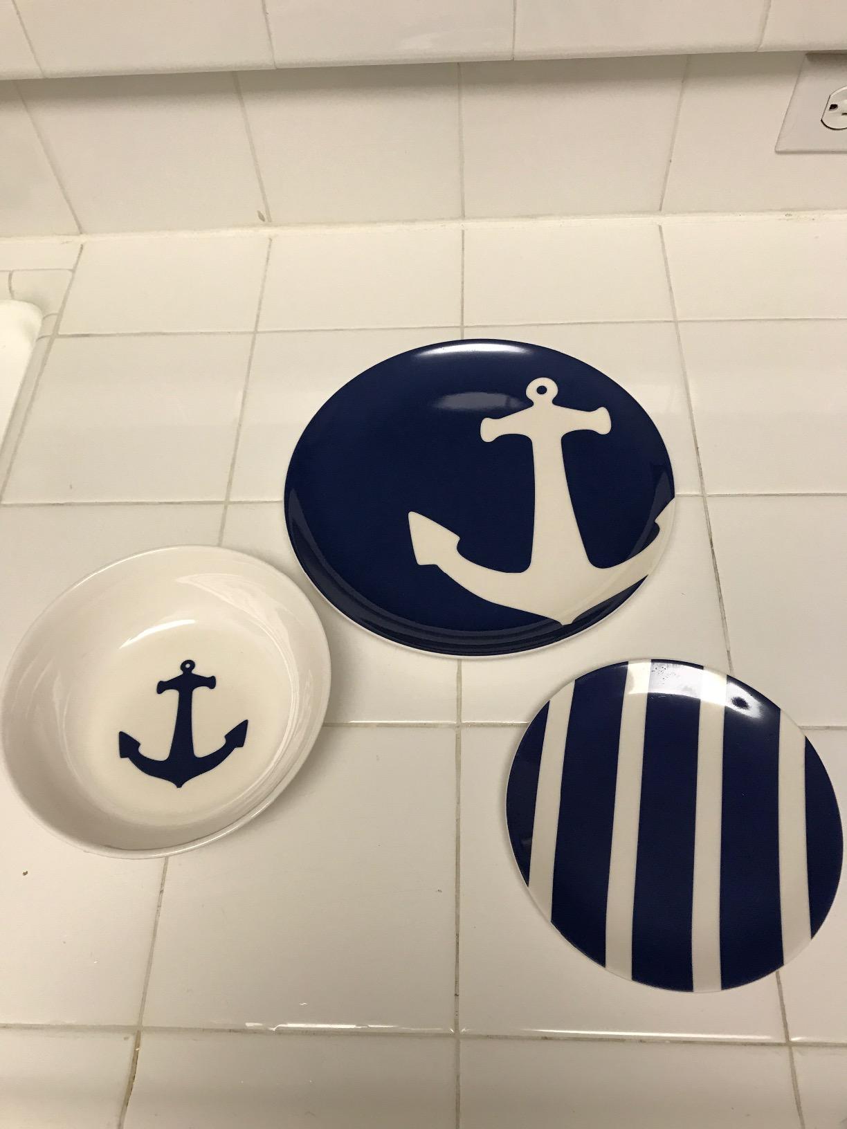Camco 12 Piece Melamine Dishware Set - Features Blue and White Nautical Design customer photo 1