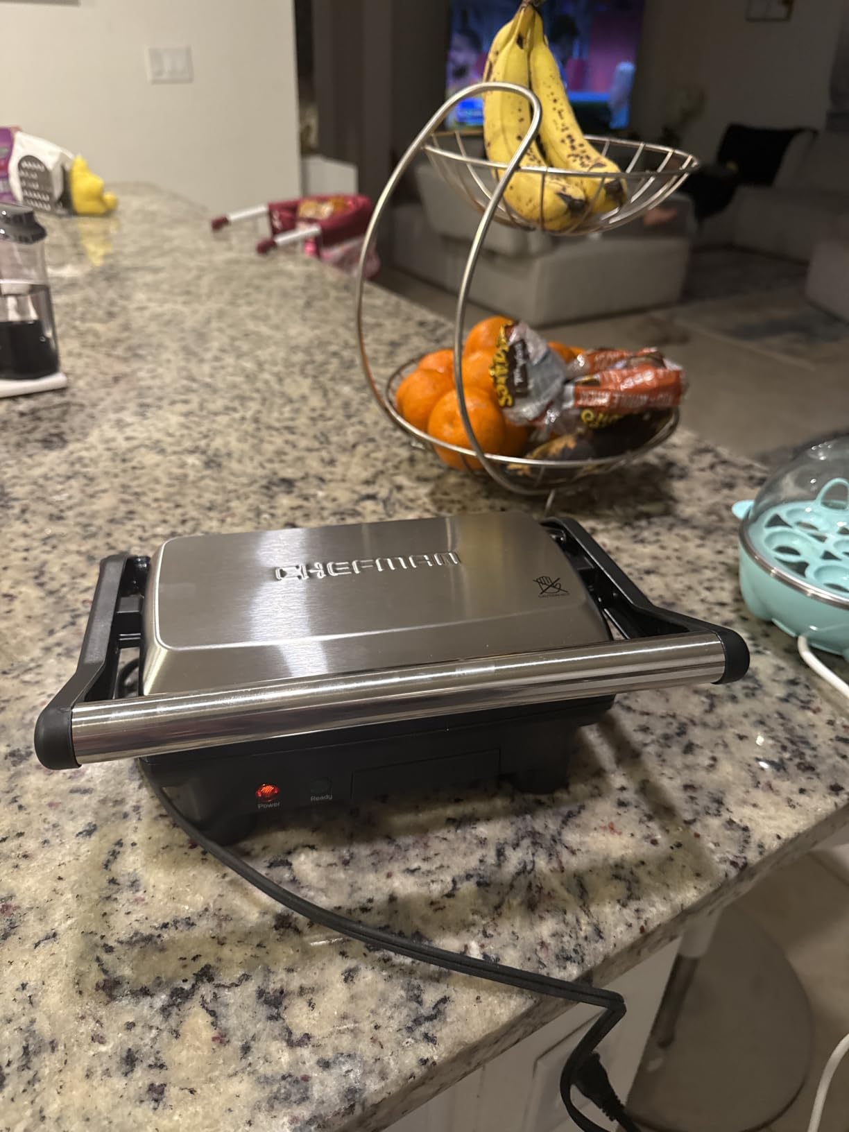 Chefman Electric Panini Press Grill, Compact 2-Slice Sandwich Maker, Non-Stick Coated Plates, Opens 180 Degrees, Dishwasher Safe, Removable Drip Tray, Stainless Steel/Black customer photo 1
