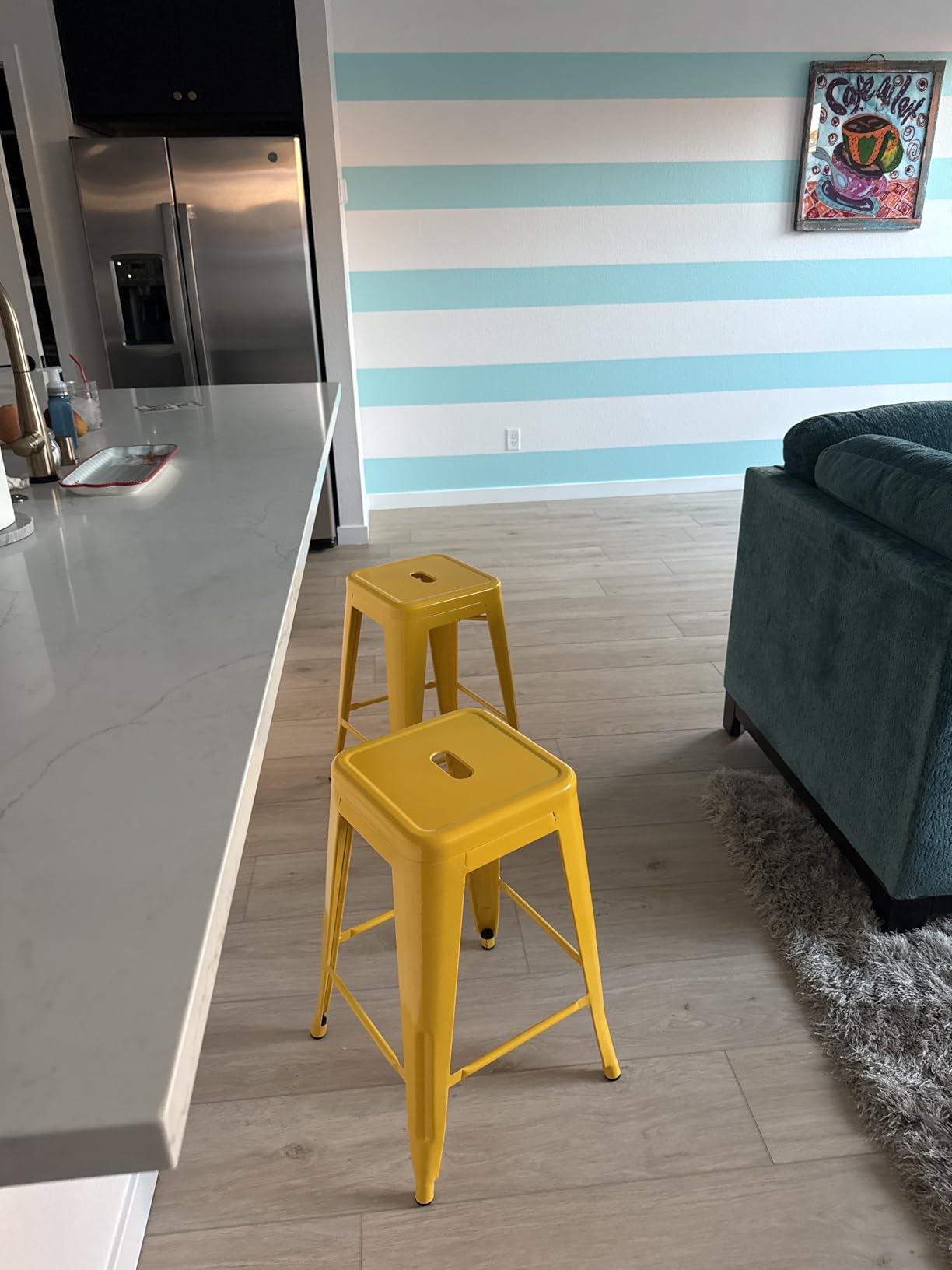 24 Inch Metal Bar Stools Set of 2, Stackable for Indoor Outdoor, Black, No Assembly, Waterproof & Rustproof, 300LBS Capacity, Space-Saving Stackable, Backless, Easy to Move, Non-Slip Feet customer photo 2
