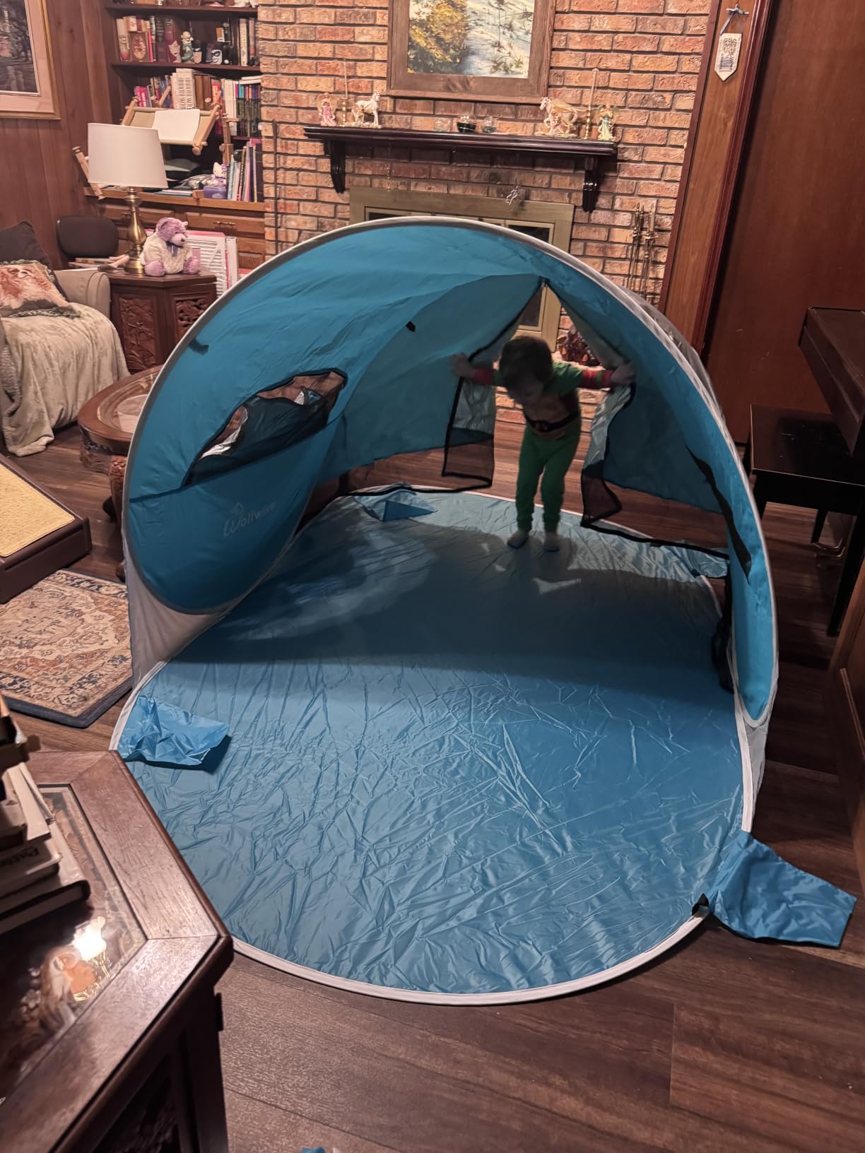 Wolfwise Pop up Beach Tent Sun Shelter with UPF50+ UV Protection, Instant Easy Setup Popup Beach Shade Canopy for 3 Person, Portable & Foldable with Carring Bag, 87 ×57×47 in, Blue customer photo 1