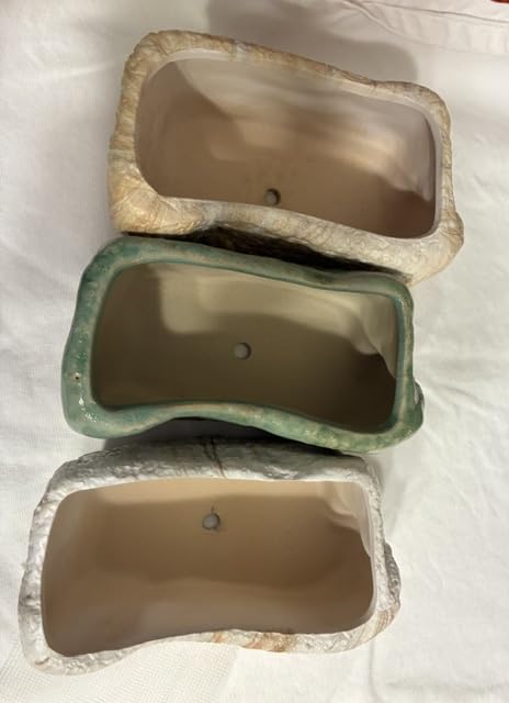 T4U 5.5 Inch Ceramic Succulent Pot Planter with Drainage Hole Set of 3, Stone Shape Rectangle Window Box Cactus Plant Containers customer photo 2