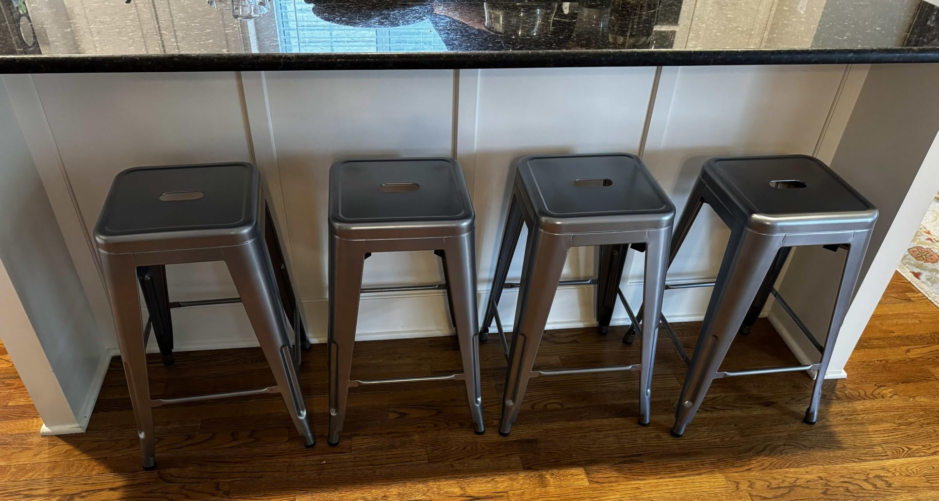 Furmax 24 Inch Metal Bar Stools Set of 4, Counter Height Bar Stools Height High Backless Stools Industrial Stackable Bar Chairs for Dining Room Kitchen Indoor Outdoor Stools Bar Chairs (Gun) customer photo 1