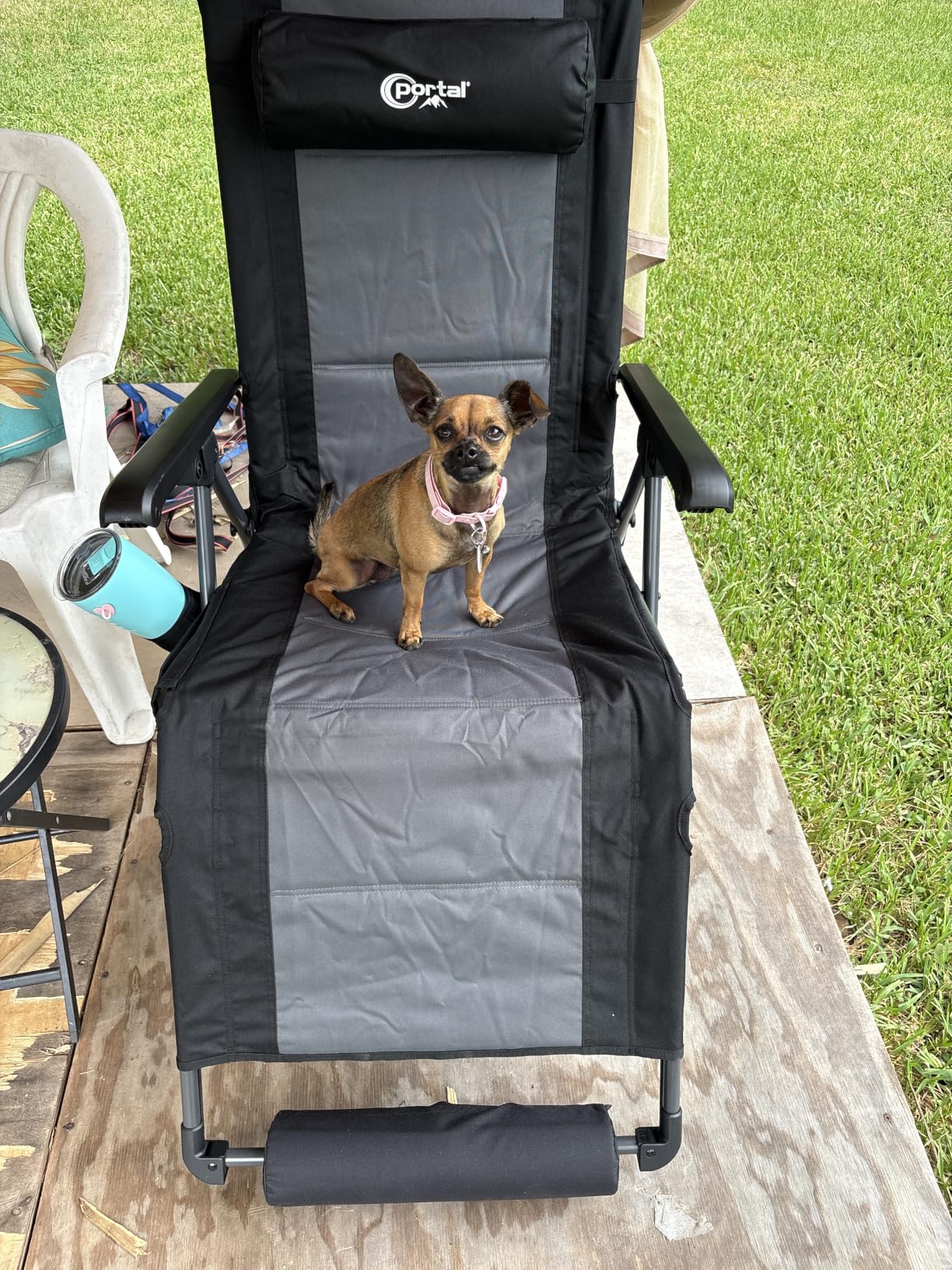 Portal Oversized Mesh Back Zero Gravity Reclining Patio Chairs, XL Padded Seat Folding Patio Lounge Chair with Adjustable Pillows and Cup Holder for Poolside, Support 350lbs, Mesh Green, 1 Pack customer photo 1