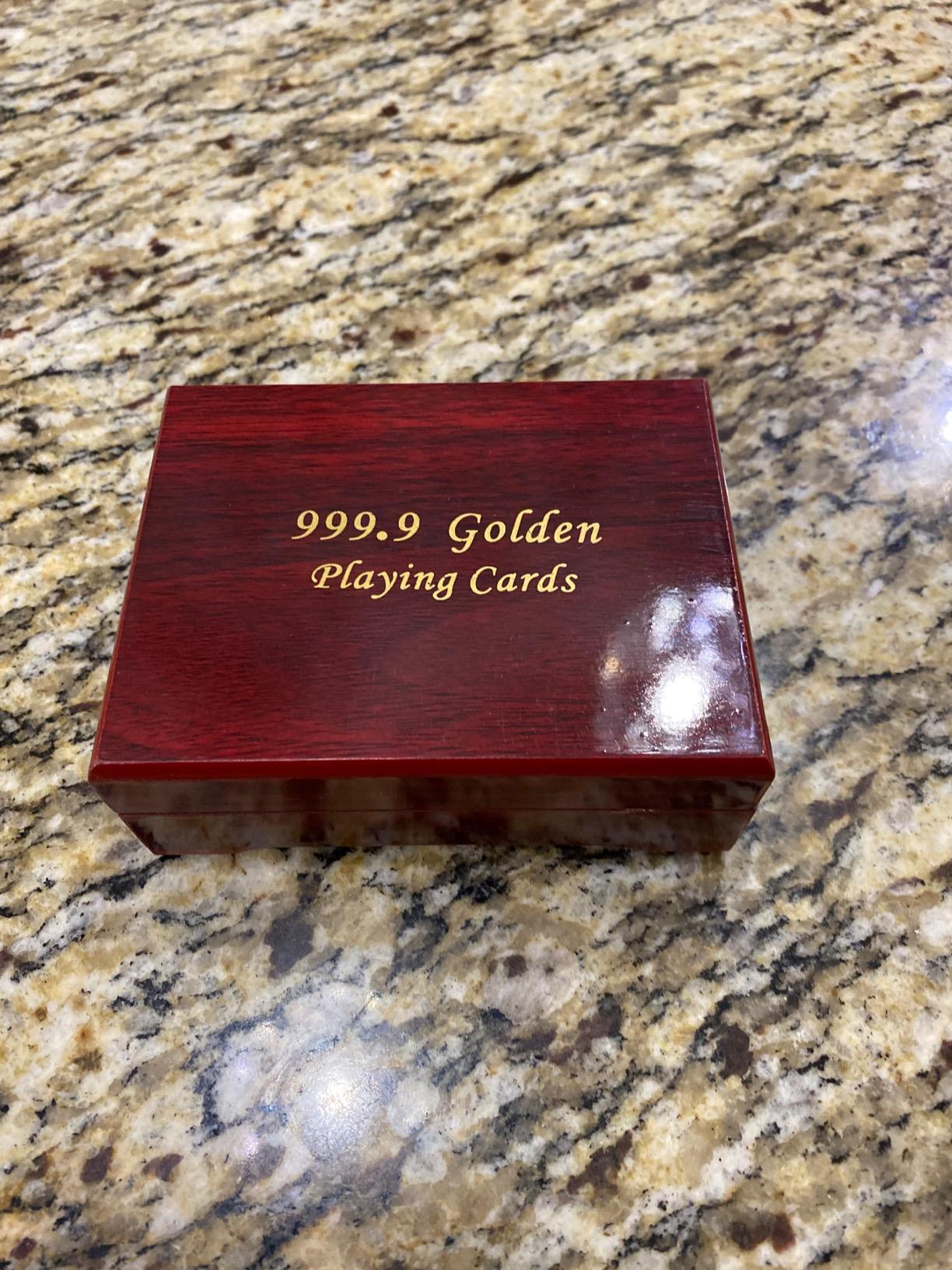 Luxury 24K Gold Foil Poker Playing Cards with Wooden Box Waterproof Metal Playing Deck of Cards for Men Party Camping Birthday customer photo 1