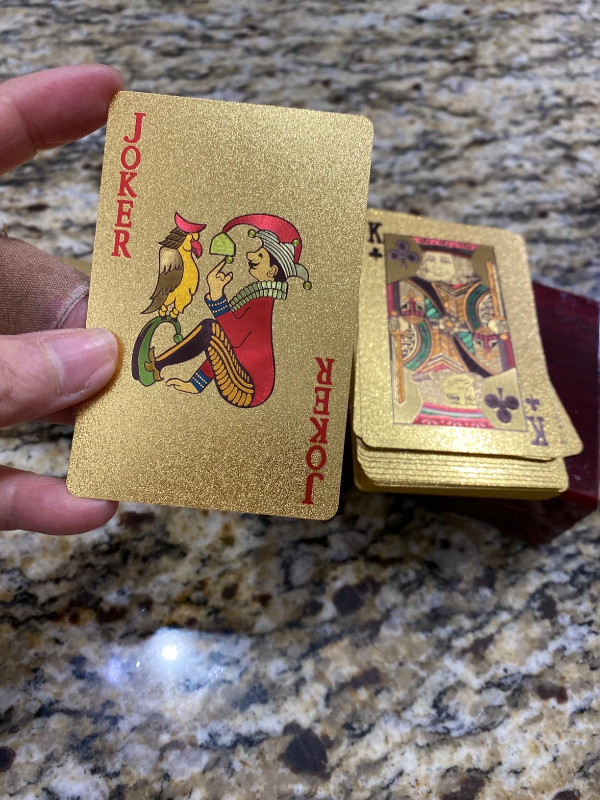 Luxury 24K Gold Foil Poker Playing Cards with Wooden Box Waterproof Metal Playing Deck of Cards for Men Party Camping Birthday customer photo 2