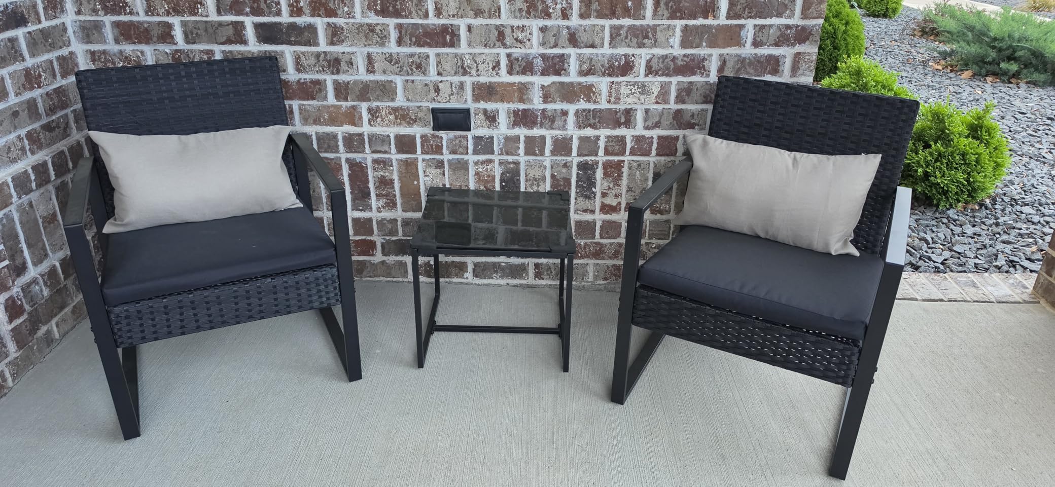 Flamaker 3 Pieces Outdoor Patio Wicker Furniture Set, Modern Rattan Chair Conversation Sets with Coffee Table for Yard and Bistro (Black) customer photo 2