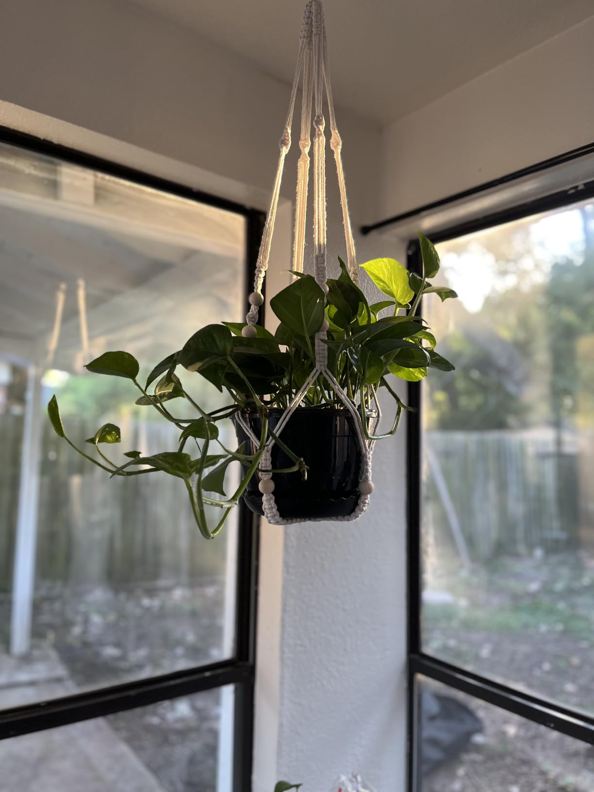Mkono Macrame Plant Hanger Indoor Hanging Planter Basket with Wood Beads Decorative Flower Pot Holder No Tassels for Indoor Outdoor Boho Home Decor 35 Inch, Ivory, Set of 1 (POTS NOT Included) customer photo 2