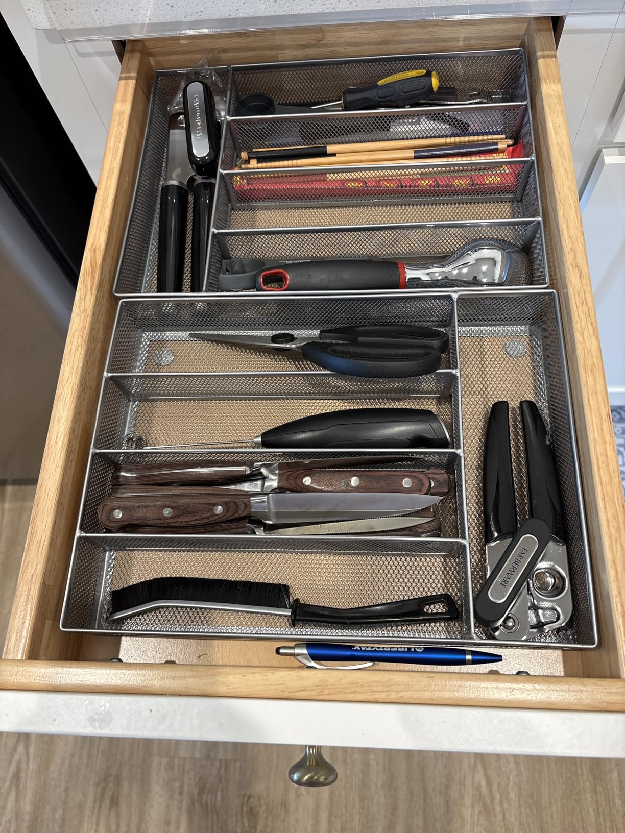 JANE EYRE Drawer Organizer, Cutlery Tray Silverware Flatware Storage Divider for Kitchen, Mesh Wire with Non-slip Foam Feet, 5 Component, Silver customer photo 2