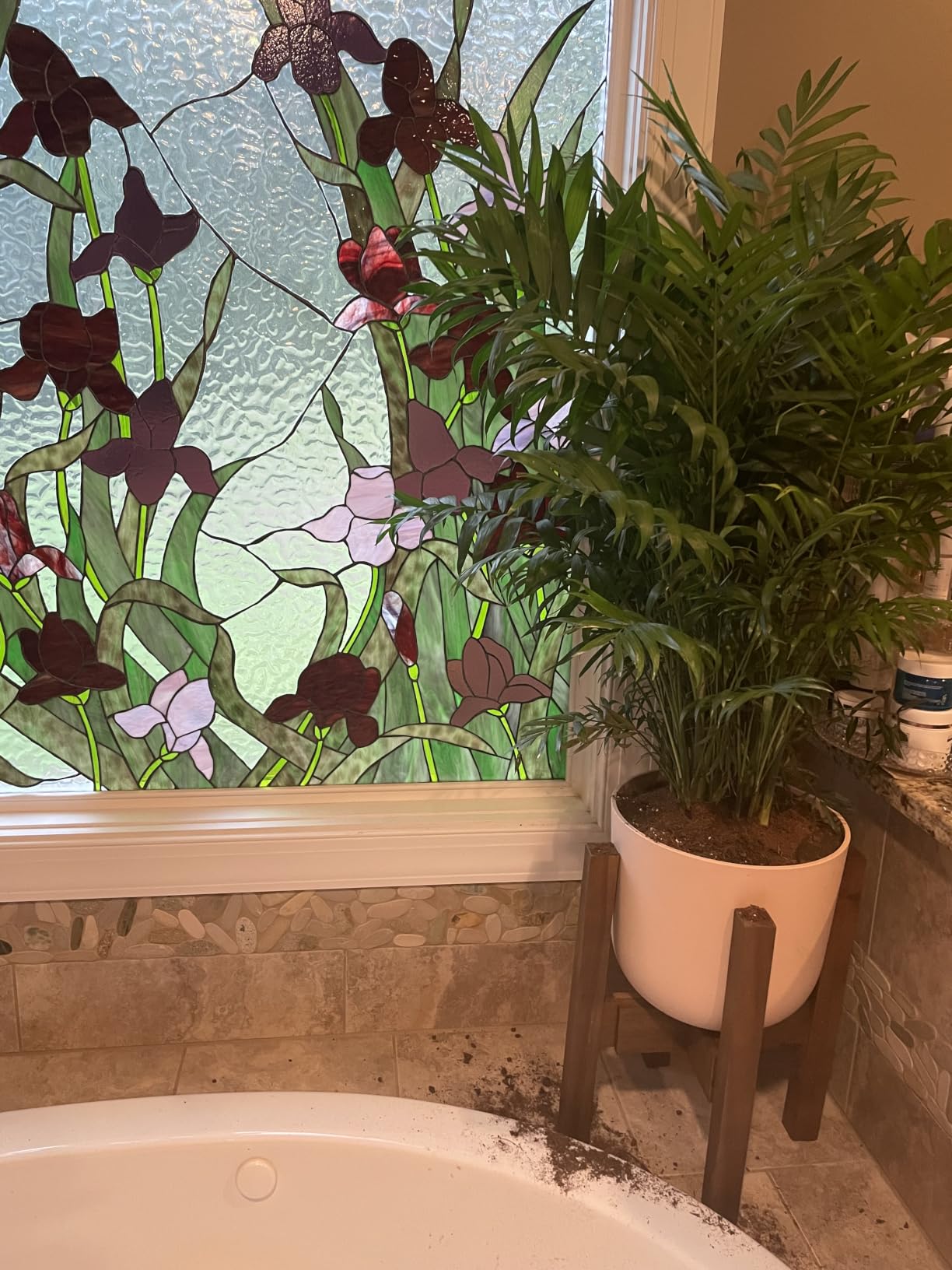 Sophia Mills Mid Century Plant Stand - Solid Wood Item Stand Handmade with Acacia - Fits Medium & Large Pots Sizes 8 to 12 inches (Not Included) (Adjustable Width: 8-12 inches, Dark Brown) customer photo 2