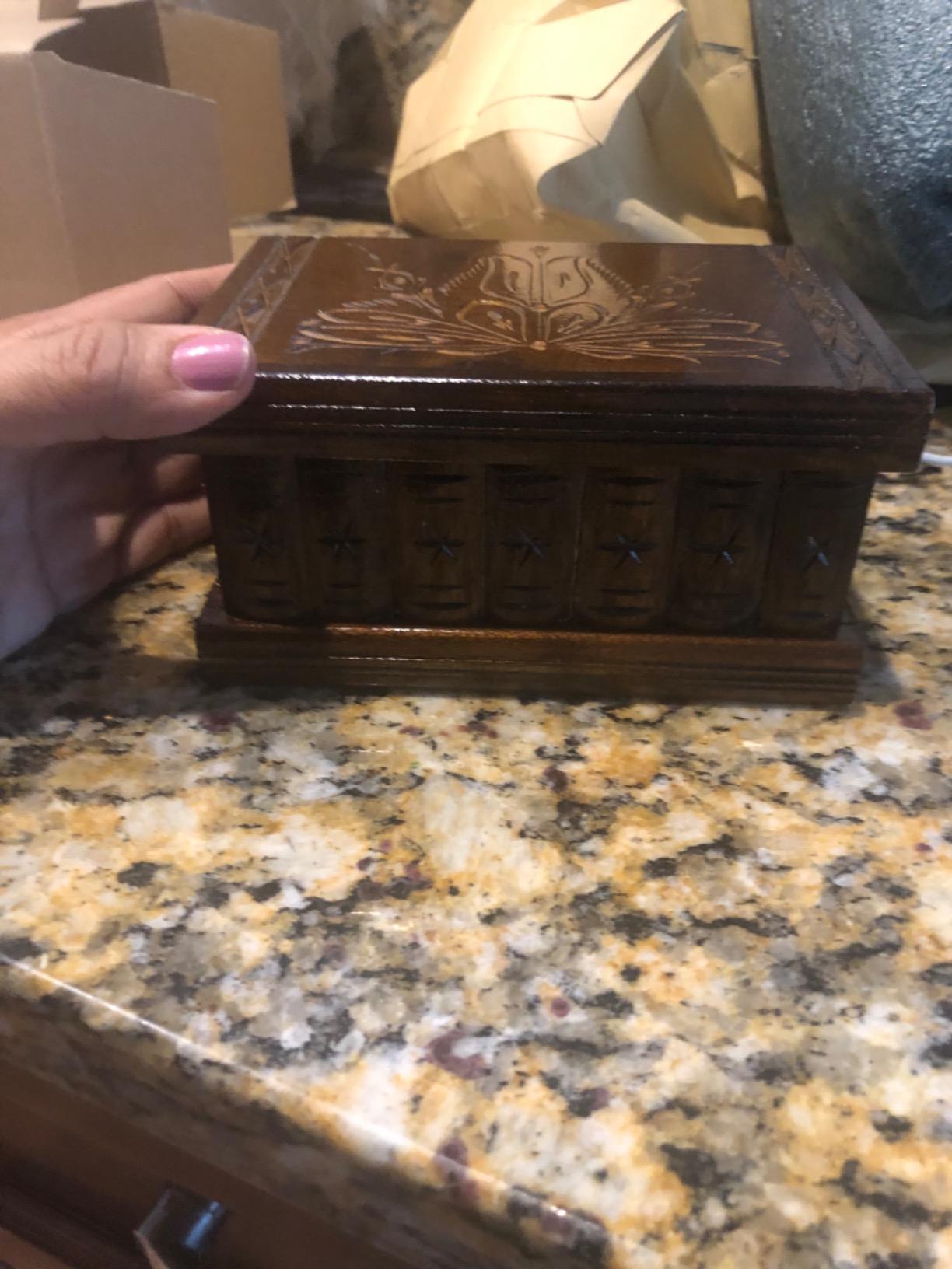 Puzzle Box with Hidden Compartments, Secret Lock and Key | Maple Wooden Puzzle Box in 5 Steps, Hand-Carved with Transylvanian Motifs for Adults and Kids. Ideal for Money and Gift Card customer photo 1