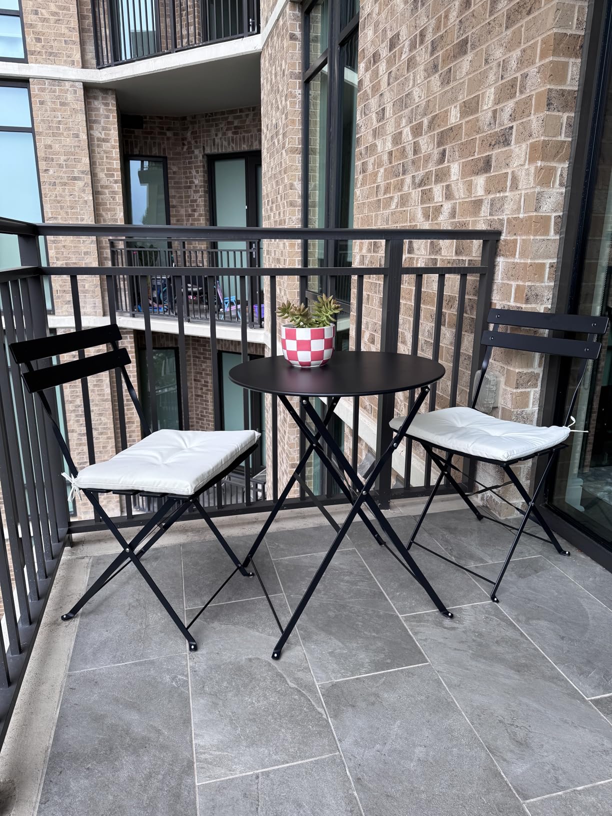 Grand patio 3 Piece Folding Patio Bistro Set for Outdoor Balcony, White | Steel Frame, Foldable Table and Chairs, for Balcony Garden Patio, Folding Outdoor Patio Furniture Sets customer photo 1