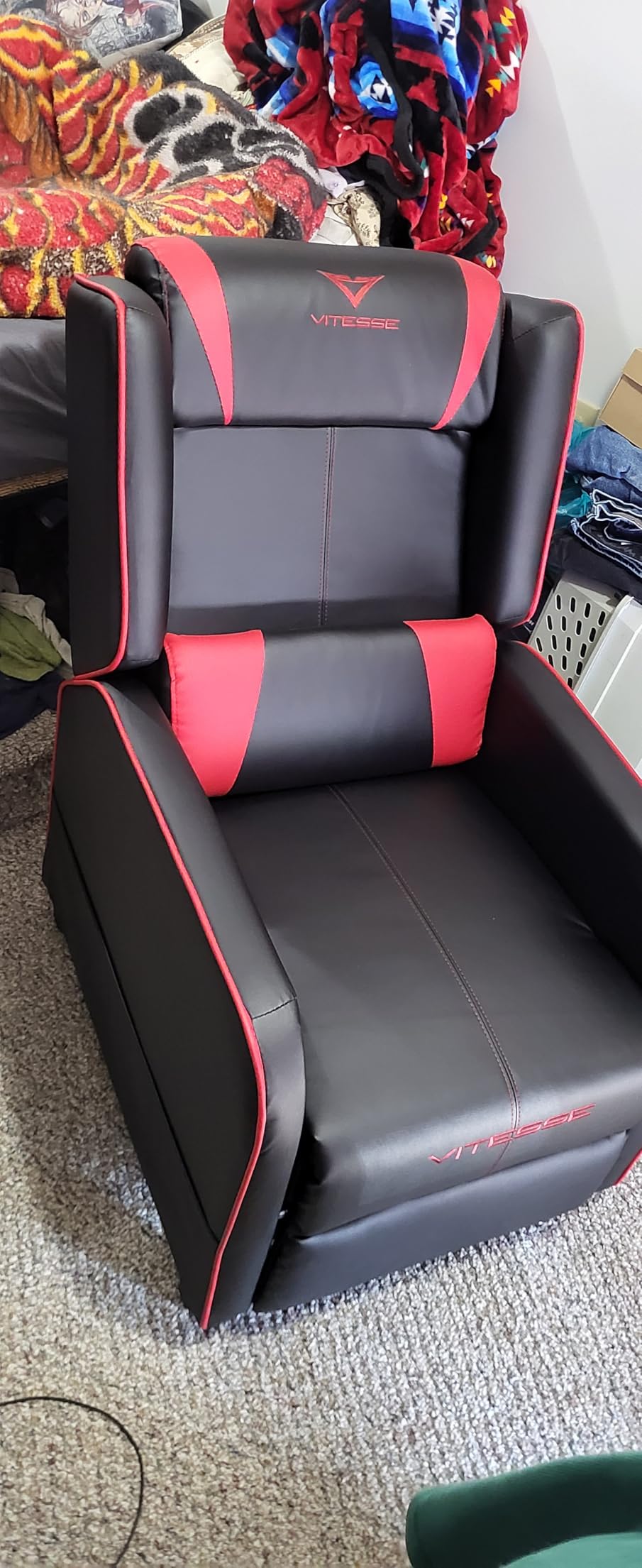 VITESSE VIT Gaming Recliner Chair Racing Style Single PU Leather Sofa Modern Living Room Recliners Ergonomic Comfortable Home Theater Seating, Blue. customer photo 1