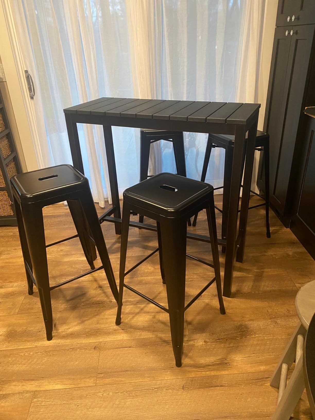 Yaheetech 30 Inch Metal Bar Stools Set of 4, Stackable Barstools, Black, Bar Height Stools with Footrests & Non-Slip Footpads, 331 lb Capacity for Kitchen/Dining Room/Bar/Patio, Indoor & Outdoor customer photo 1