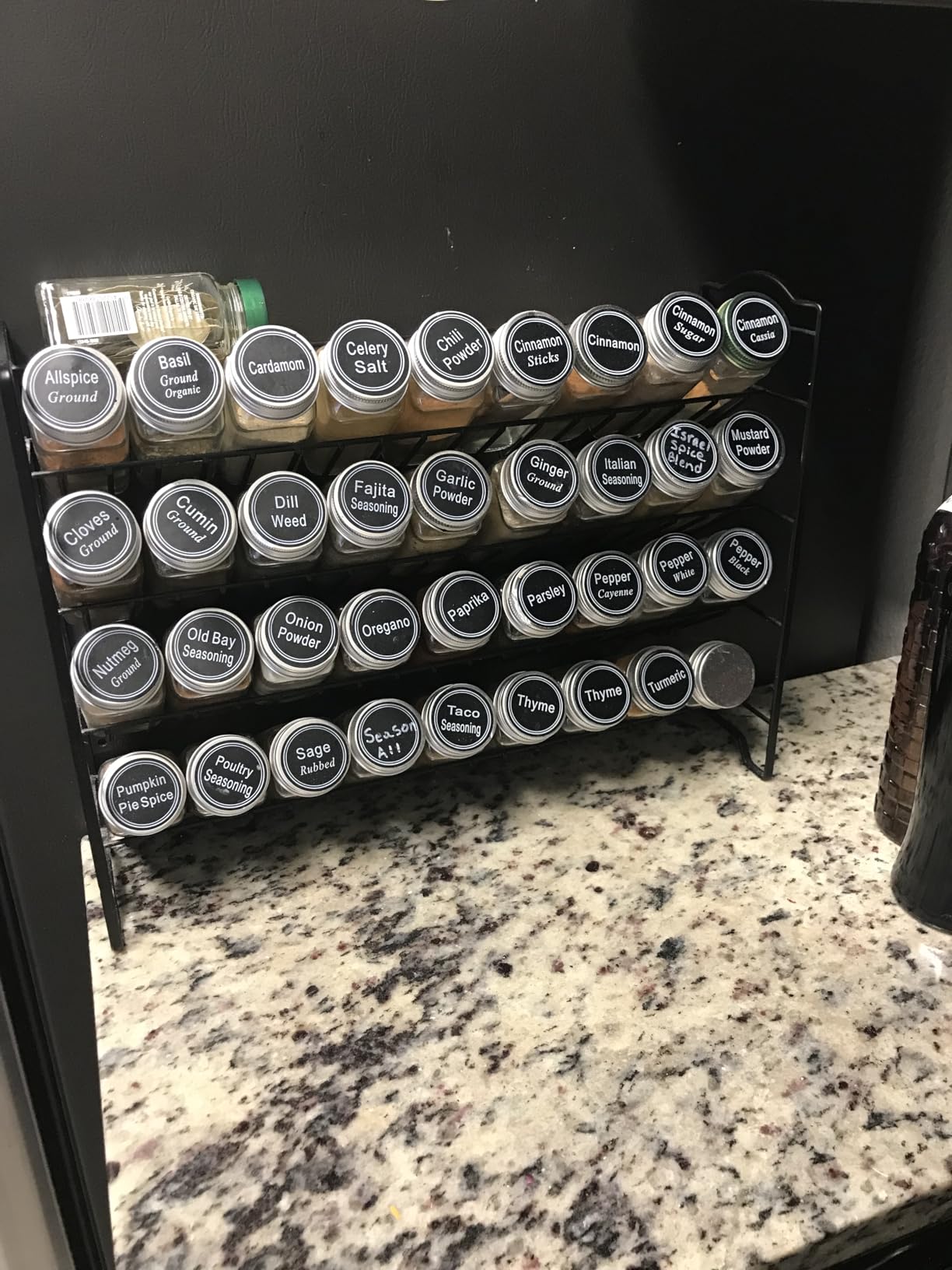 SWOMMOLY Spice Rack Organizer with 36 Empty Square Spice Jars, 396 Spice Labels with Chalk Marker and Funnel Complete Set, for Countertop, Cabinet or Wall Mount, Black customer photo 2