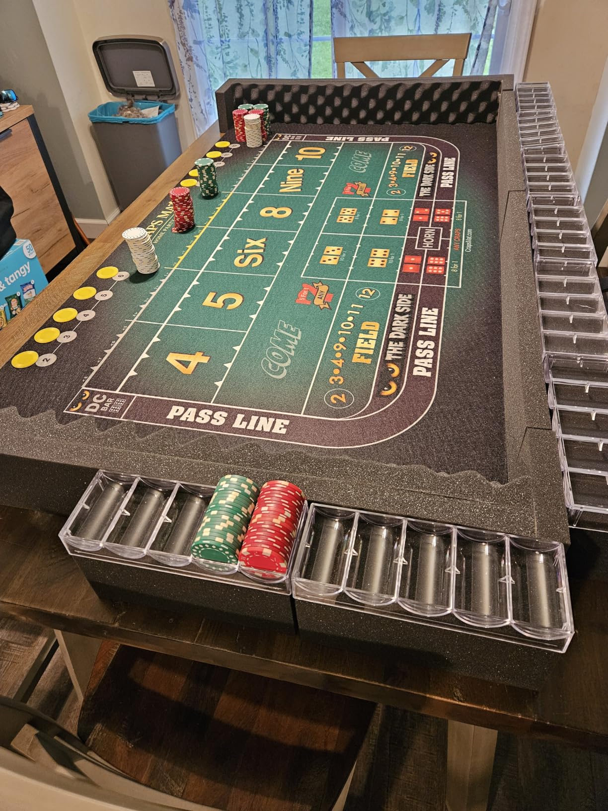 Premium Quality Craps Mat - New 3.0 - Lightweight Portable Tabletop Craps Game with Foam Walls - Fits Most Dining Room Tables - Featuring Universal Side Bets customer photo 1