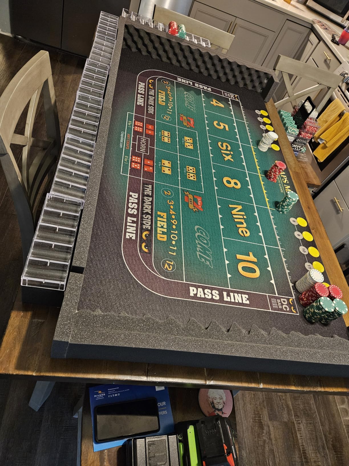 Premium Quality Craps Mat - New 3.0 - Lightweight Portable Tabletop Craps Game with Foam Walls - Fits Most Dining Room Tables - Featuring Universal Side Bets customer photo 2