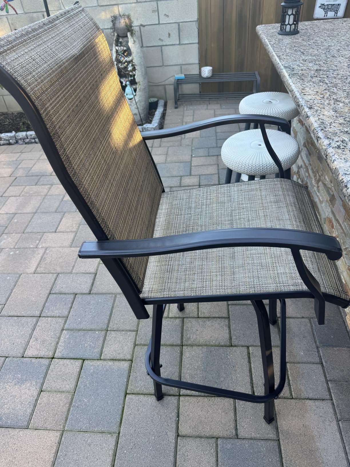 PHI VILLA Outdoor Swivel Bar Stools Set of 2, High Top Patio Chairs with Padded Textilene Seating and Back, All-Weather Bar Height Furniture for Kitchen Outside Garden, Brown customer photo 1