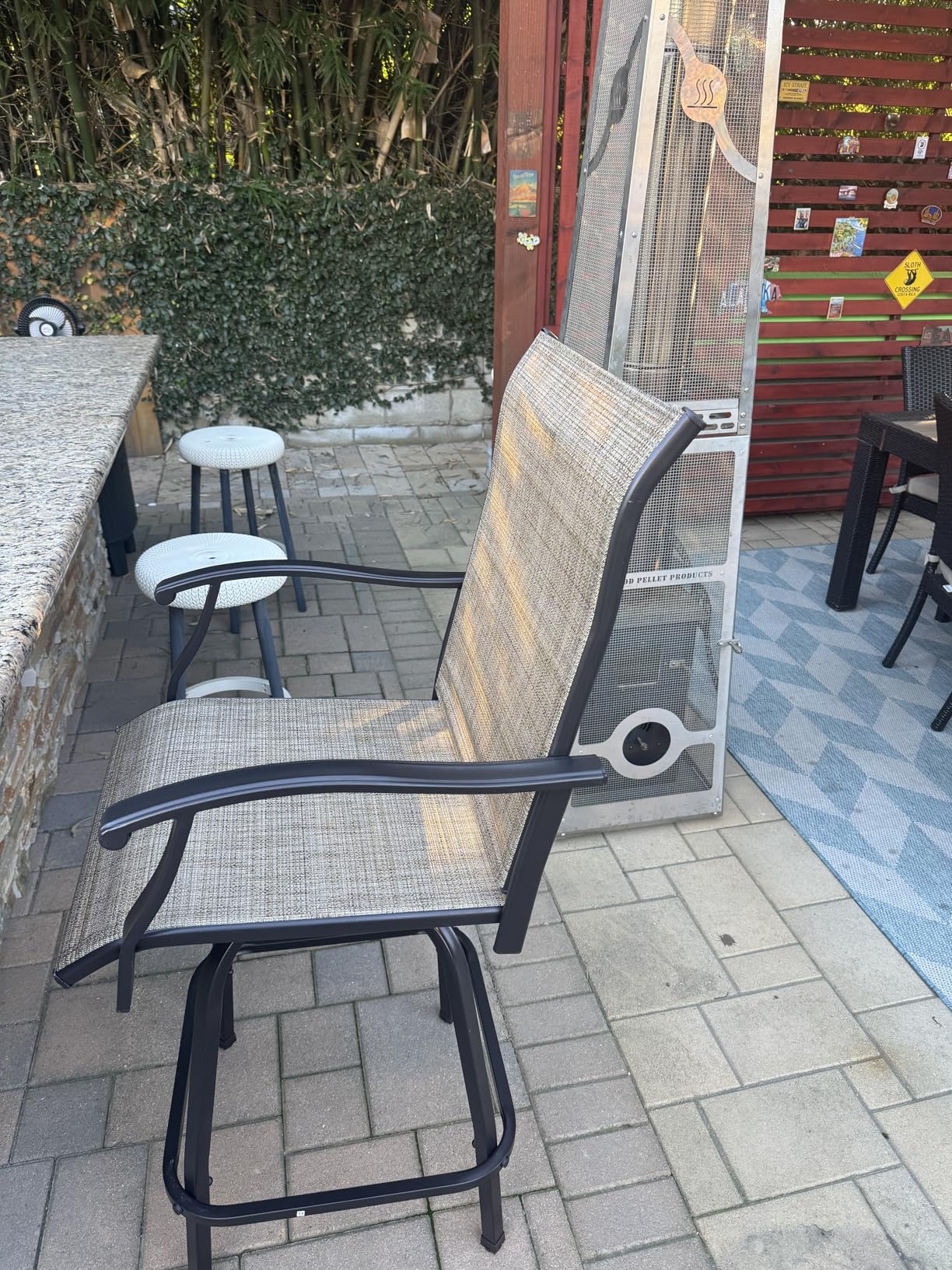 PHI VILLA Outdoor Swivel Bar Stools Set of 2, High Top Patio Chairs with Padded Textilene Seating and Back, All-Weather Bar Height Furniture for Kitchen Outside Garden, Brown customer photo 2