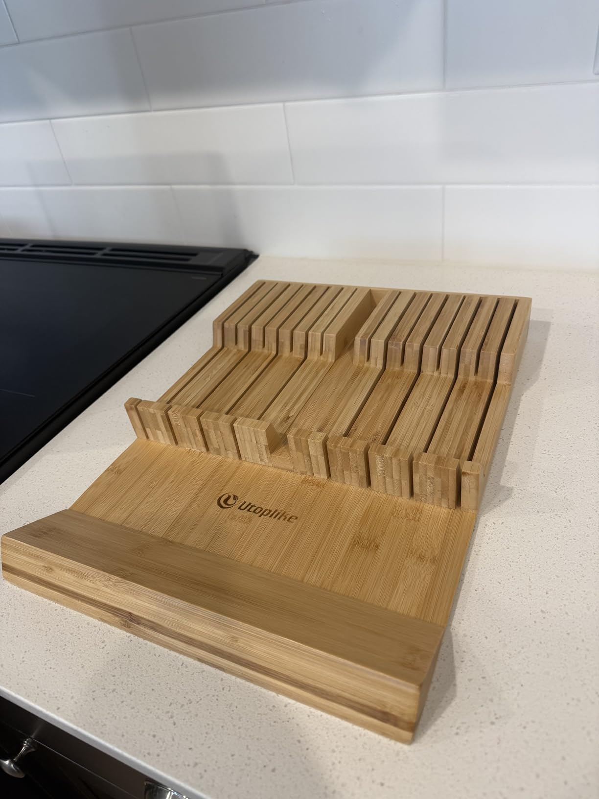 Utoplike In-drawer Knife Block Bamboo Kitchen Knife Drawer Organizer Large, handle Steak knife Holder without Knives, Fit for 16 Knife and 1 Sharpening Steel (Knives & Sharpening Not Included) customer photo 2
