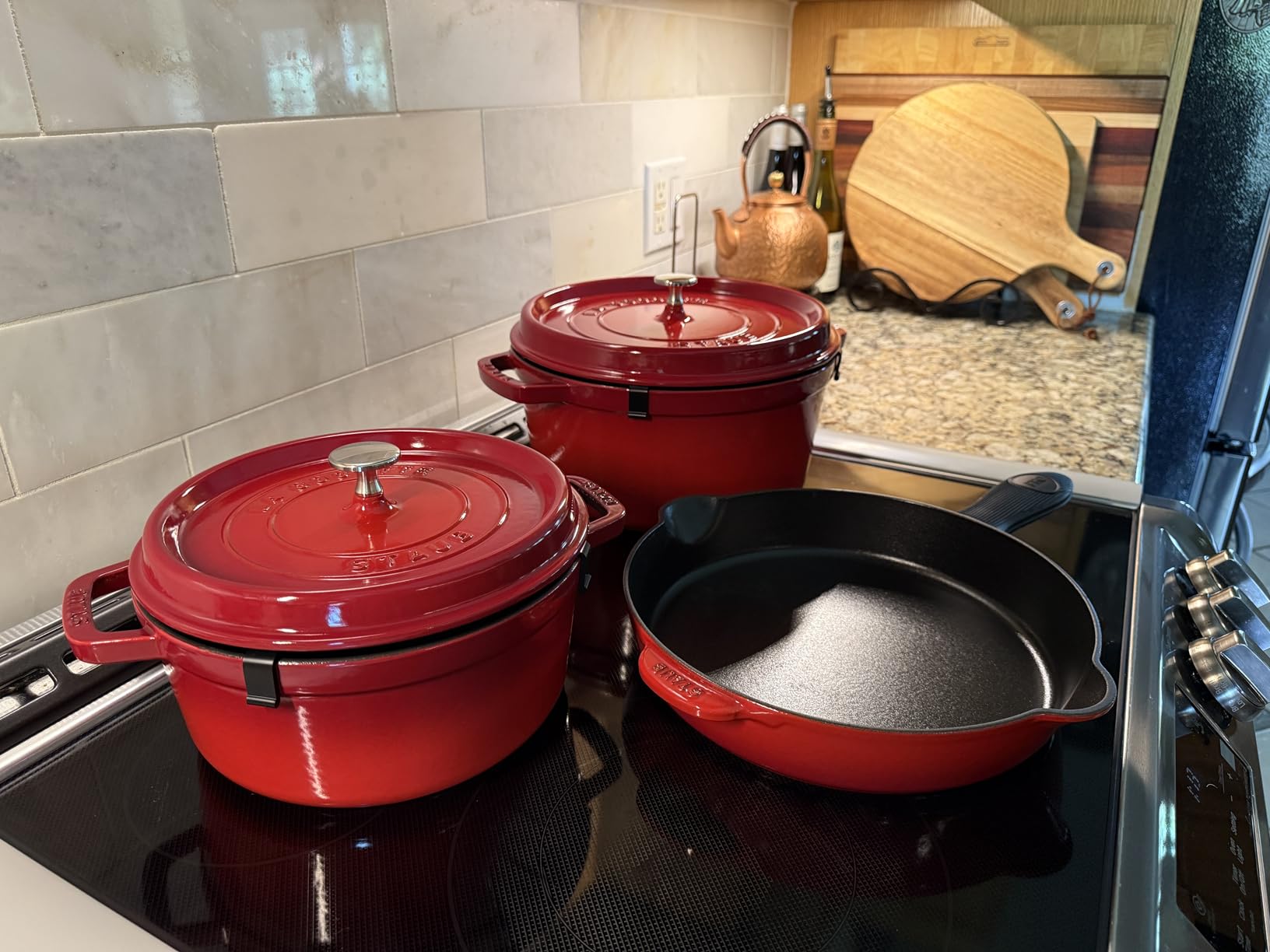 Staub Cast Iron 11-inch Traditional Skillet - Cherry | Retains Heat for a Perfect Sear. Easy Maintenance and Cleaning with Enamel Coating. Built for Generations of Use. customer photo 1