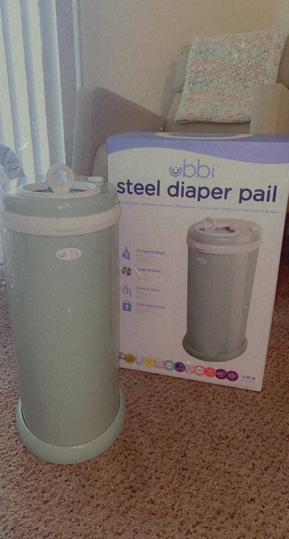 Ubbi Steel Diaper Pail, Odor Locking, No Special Bag Required, Award-Winning, Registry Must-Have, Sage Green | Award-Winning Registry Must-Have, Childproof Safety Lid with Lock, Holds Up To 55 Newborn Diapers, Modern Nursery Essential customer photo 2