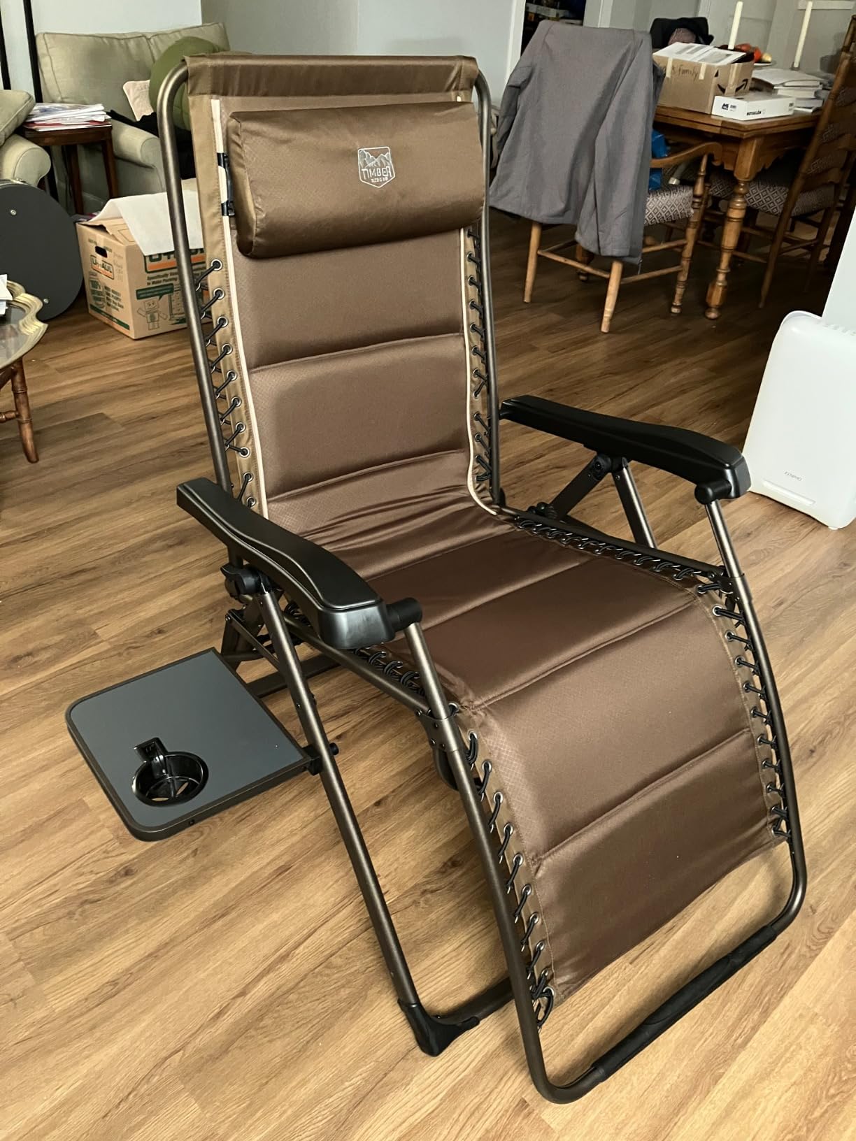 TIMBER RIDGE Zero Gravity Chairs, Folding Recliner Chair Padded with Cup Holder and Headrest, Adjustable Lounge Reclining Chair for Outdoor Camping Lawn Patio Indoor, Supports 350lbs, Brown customer photo 2