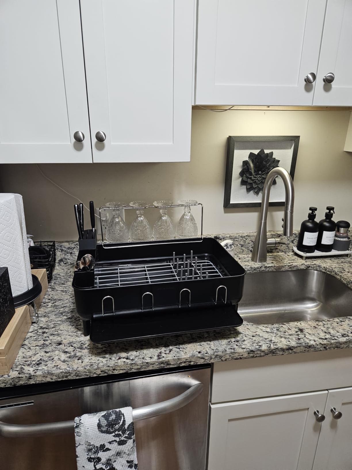 simplehuman Steel Frame Dishrack, Large Capacity Dish Drying Rack, 360º Easy Drain Swivel Spout, Utensil & Wine Glass Holder, Anti-Residue Coating, Moisture Control Surface, Brushed Stainless Steel customer photo 2