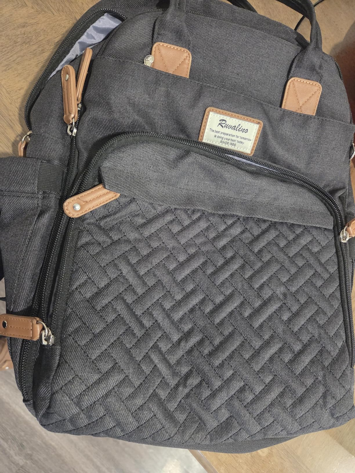 RUVALINO Diaper Bag Backpack, Multifunction Travel Baby Diaper Bag with Changing Pad, Insulated Bottle Holders & Pacifier Case, Large Capacity, Waterproof, Dark Gray customer photo 1